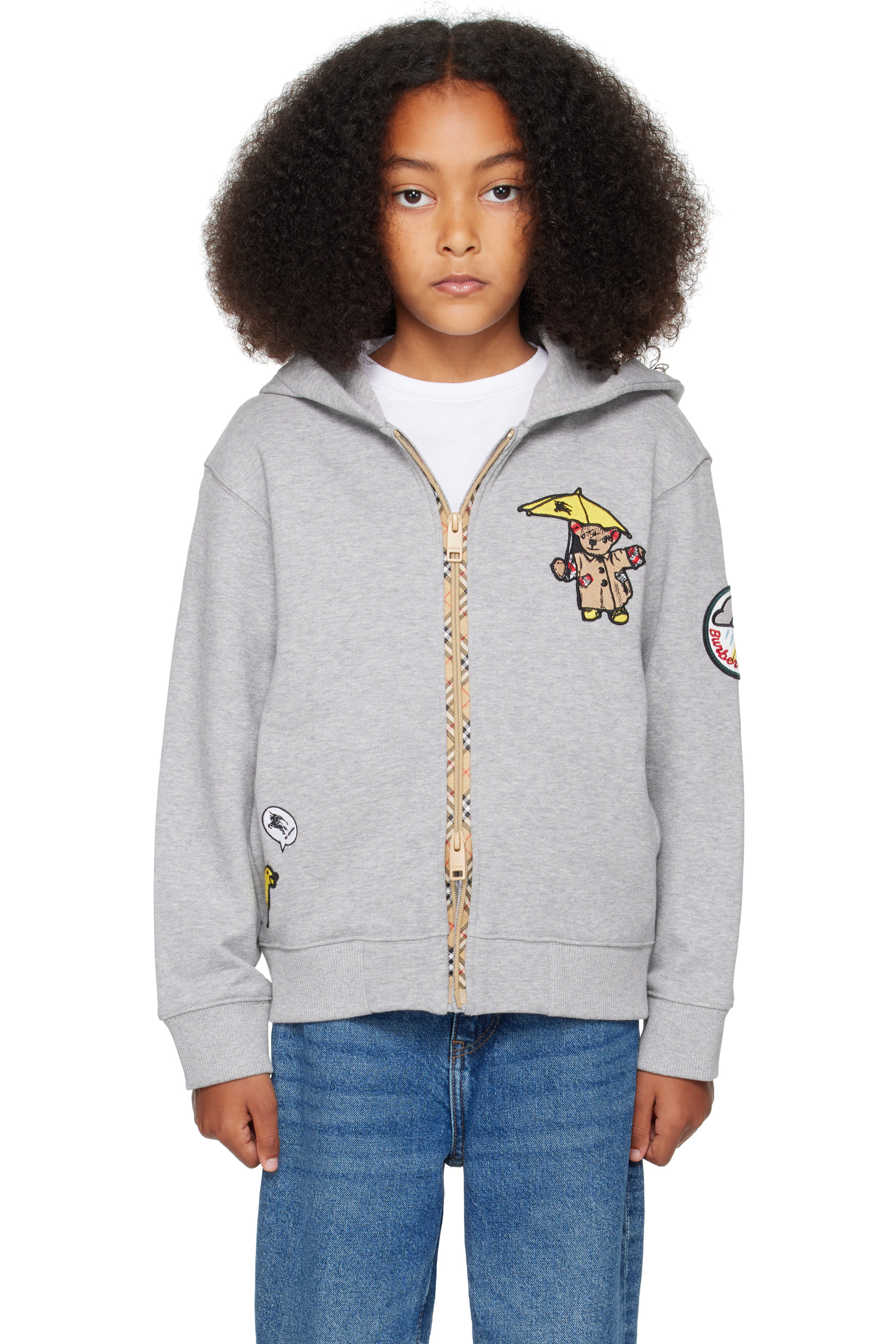 Burberry - Kids Gray Rain Bear Cotton Zip Hoodie