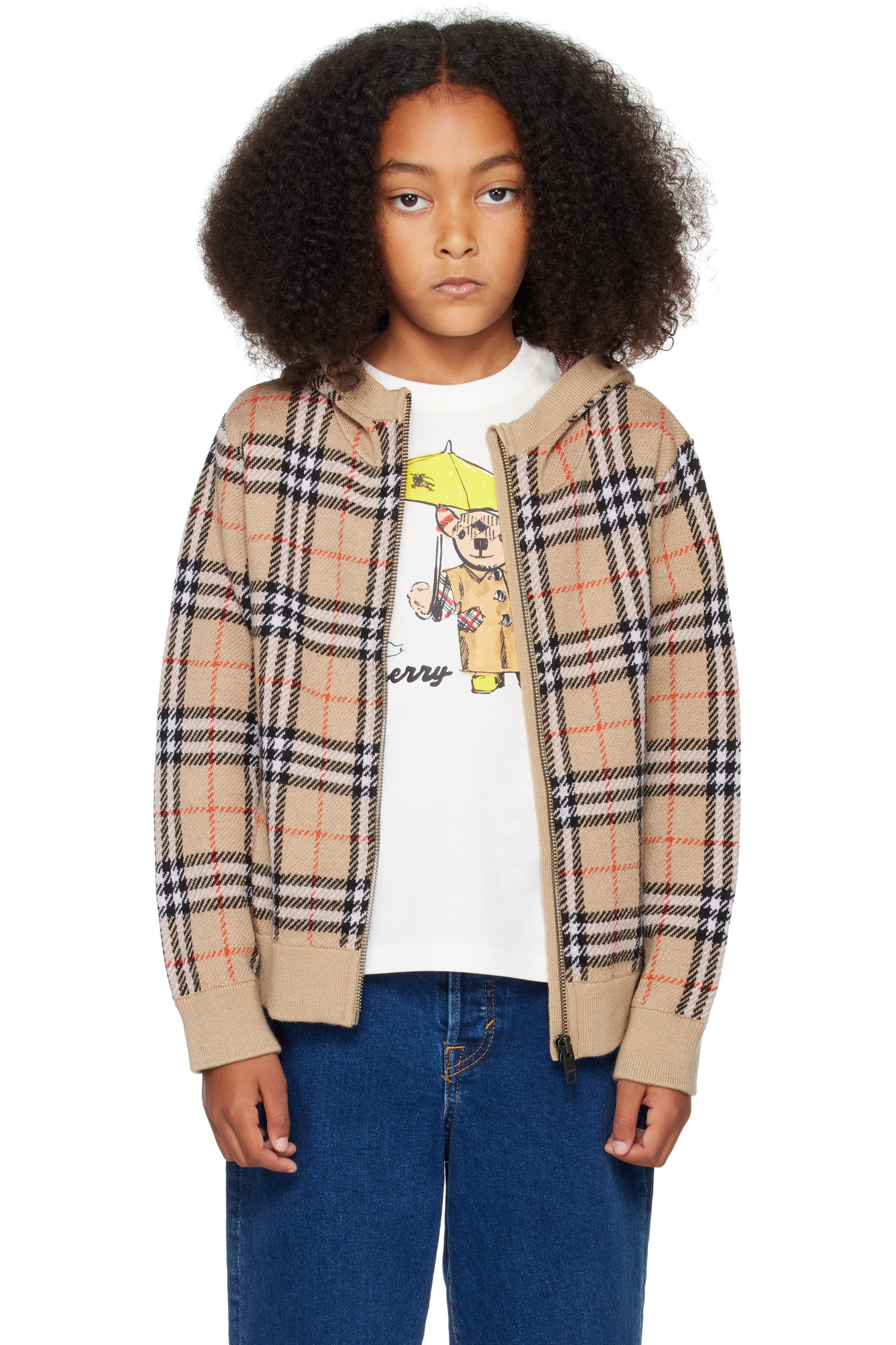 Burberry - Kids Beige Vintage Check Knit Hoodie