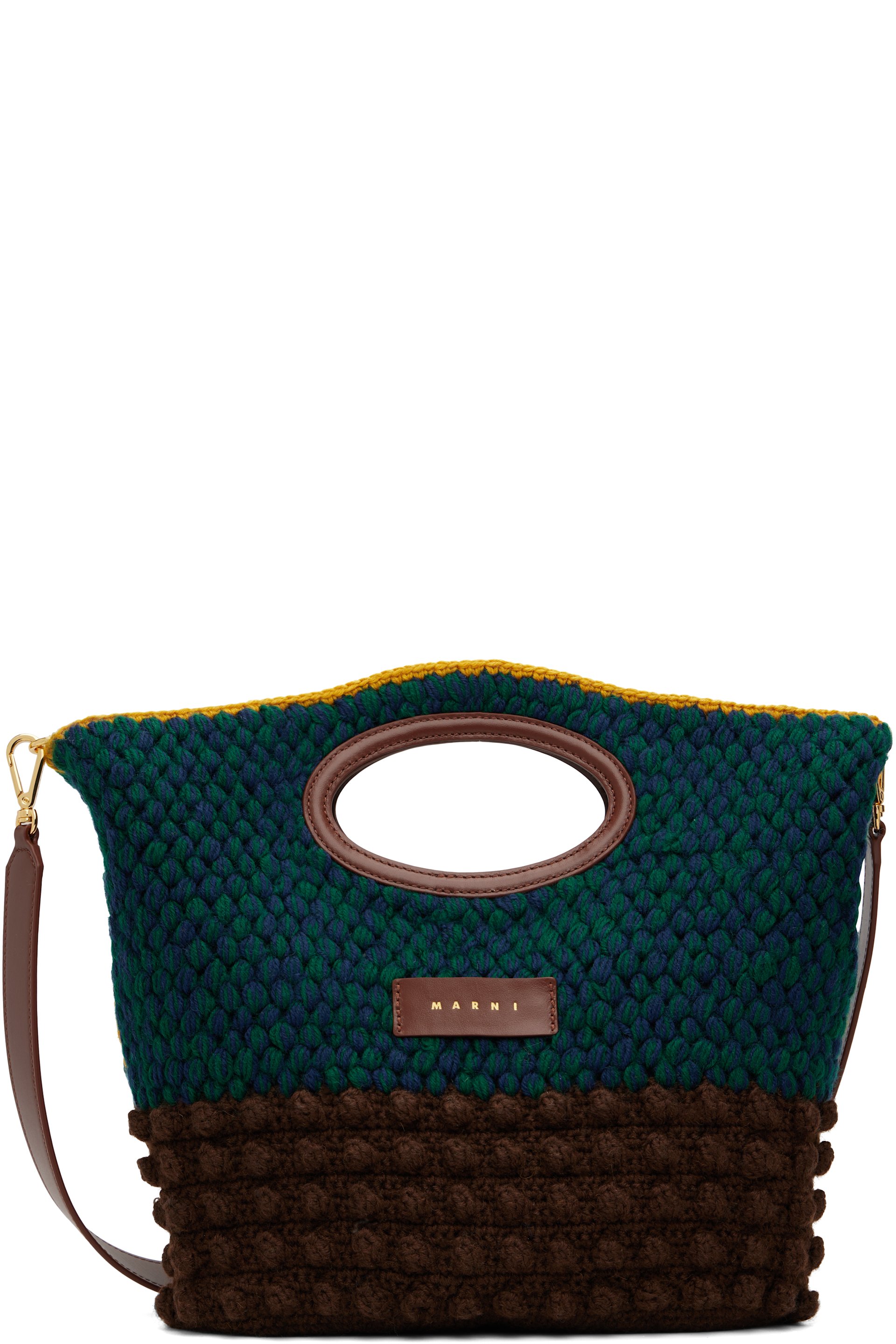 Marni - Green & Brown Wool Knotty Crochet Bag