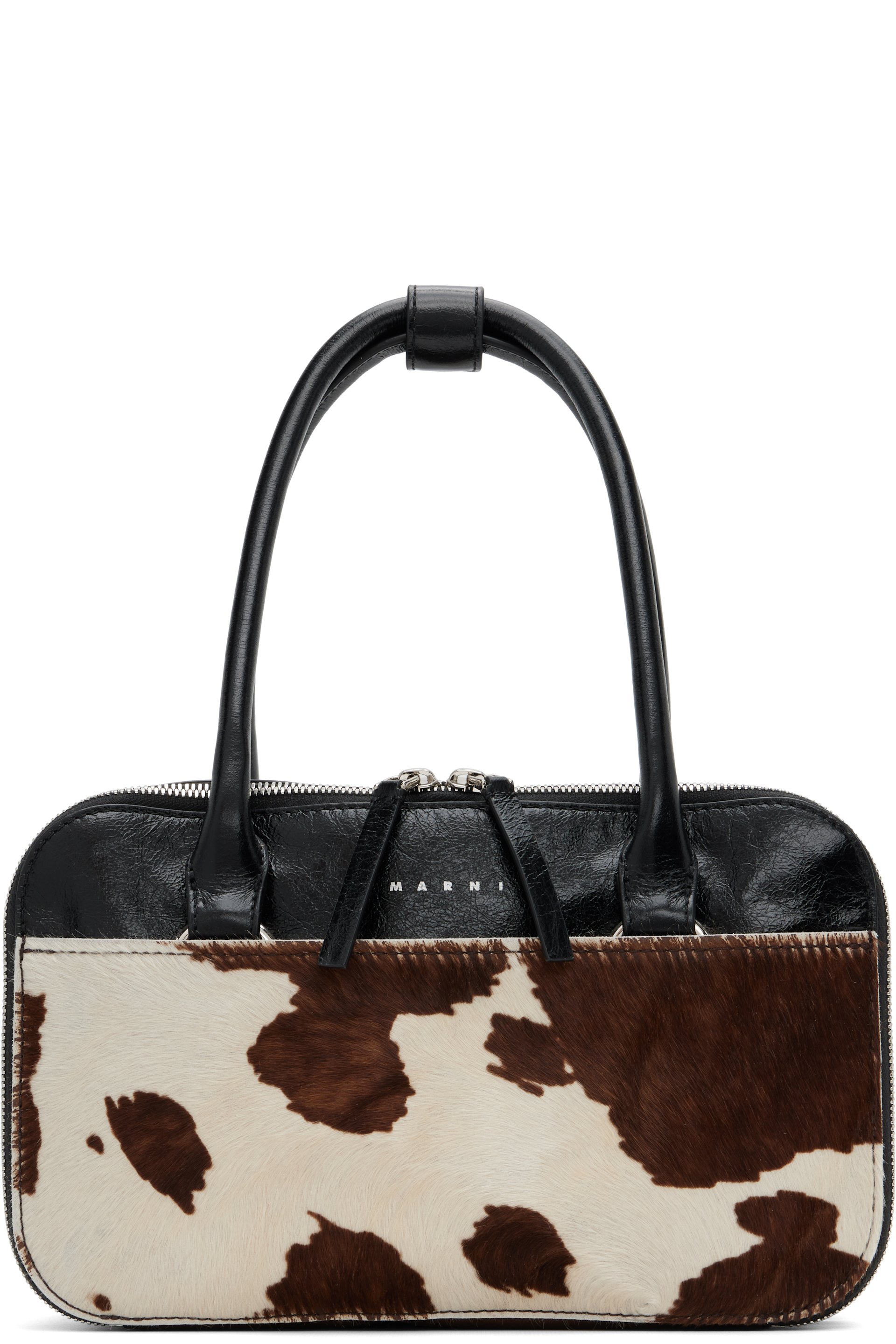 Marni - Black & Brown Small Cow Print Bowling Bag