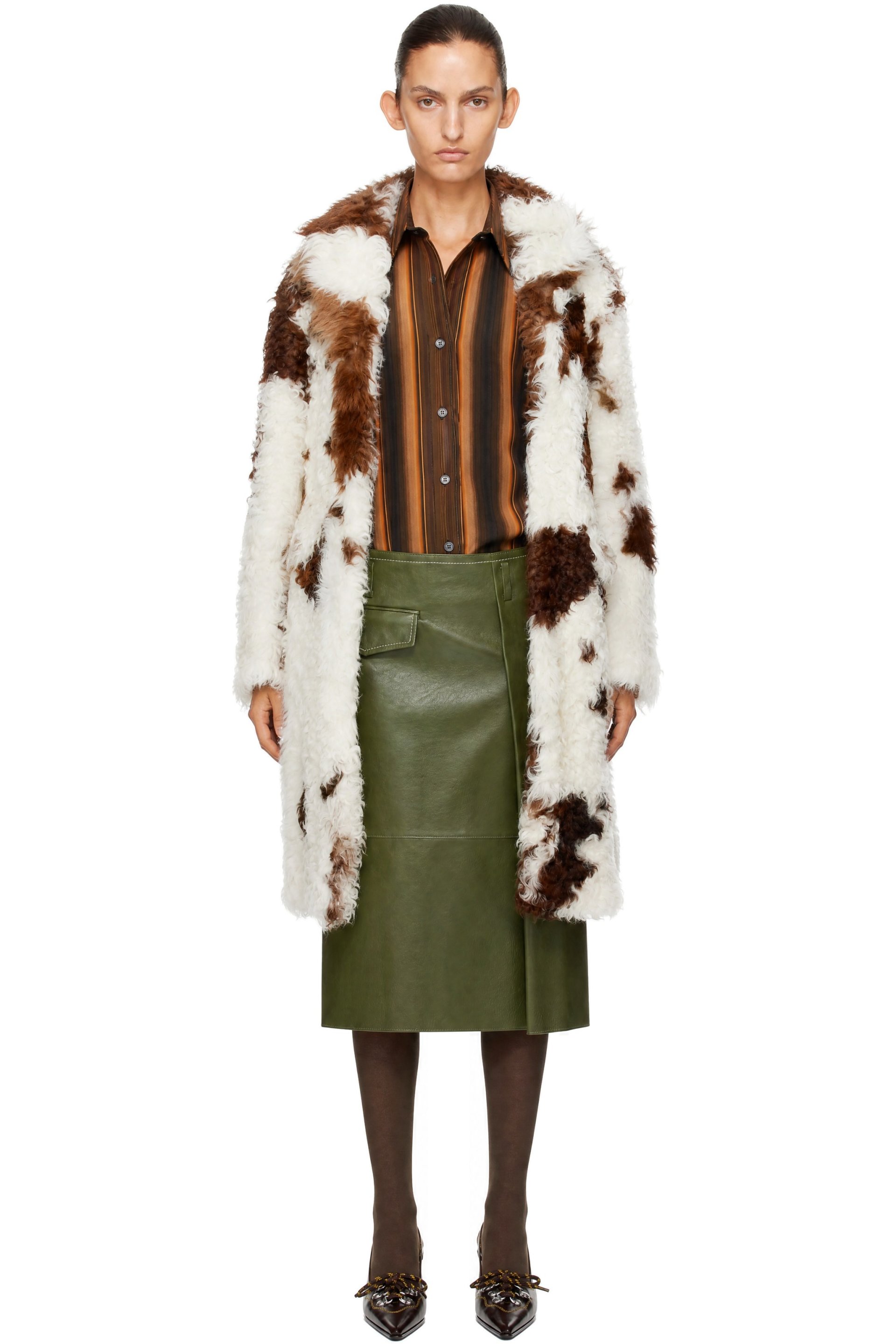 Marni - White & Brown Lambskin Shearling Coat