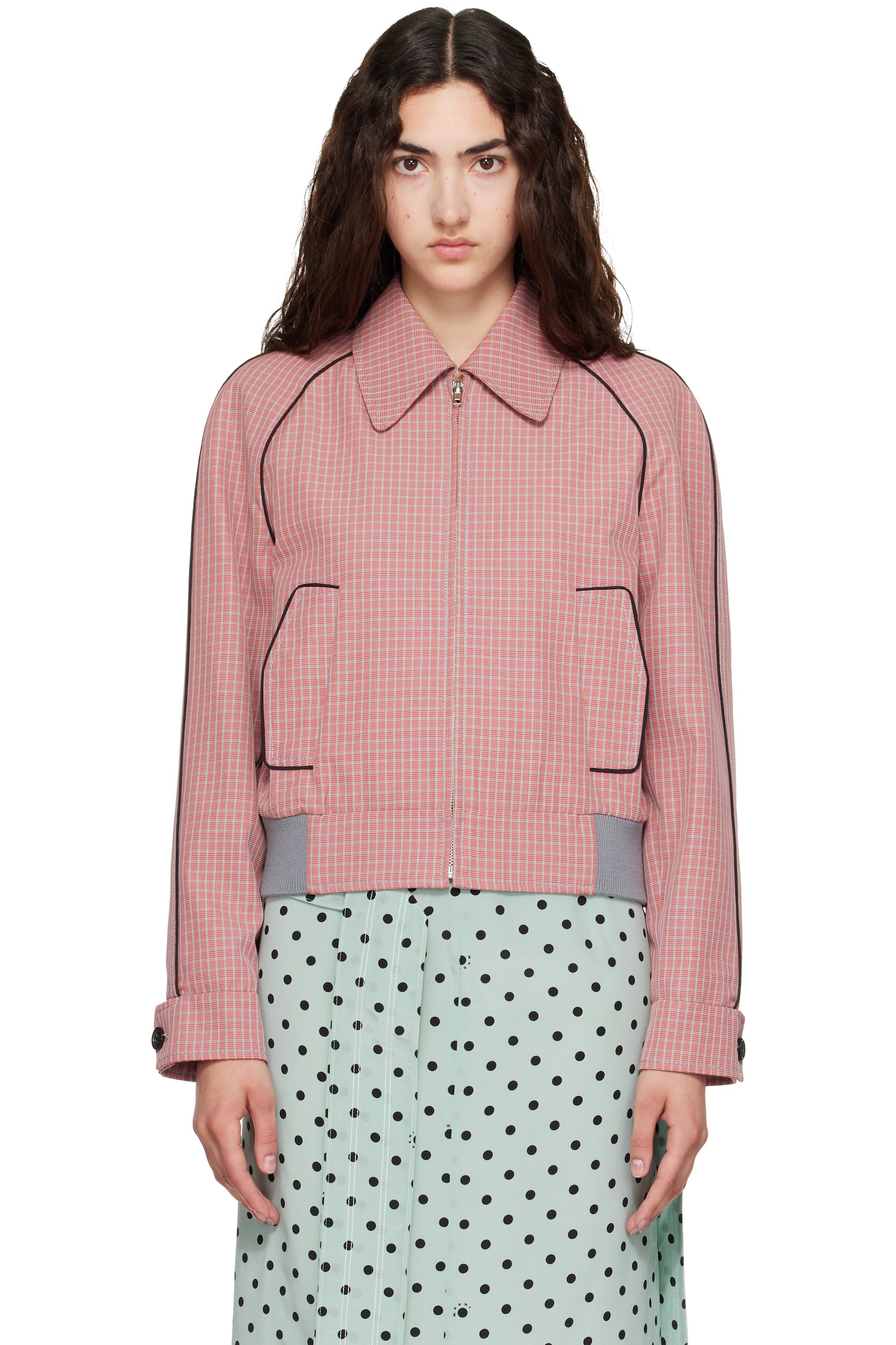 Marni - Red Plaid Crop Bomber Jacket