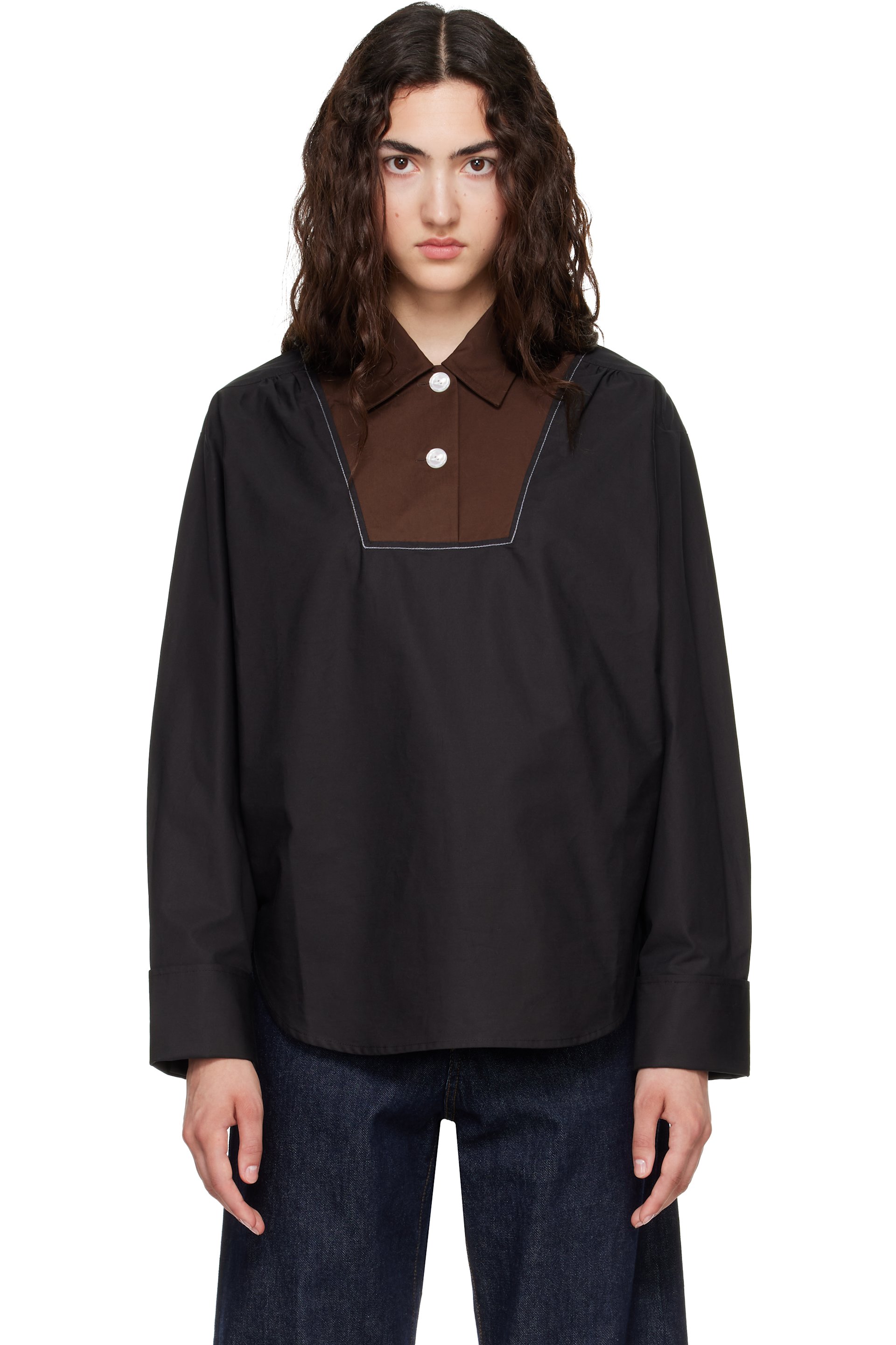 Marni - Black Contrast Bib Insert Poplin Shirt