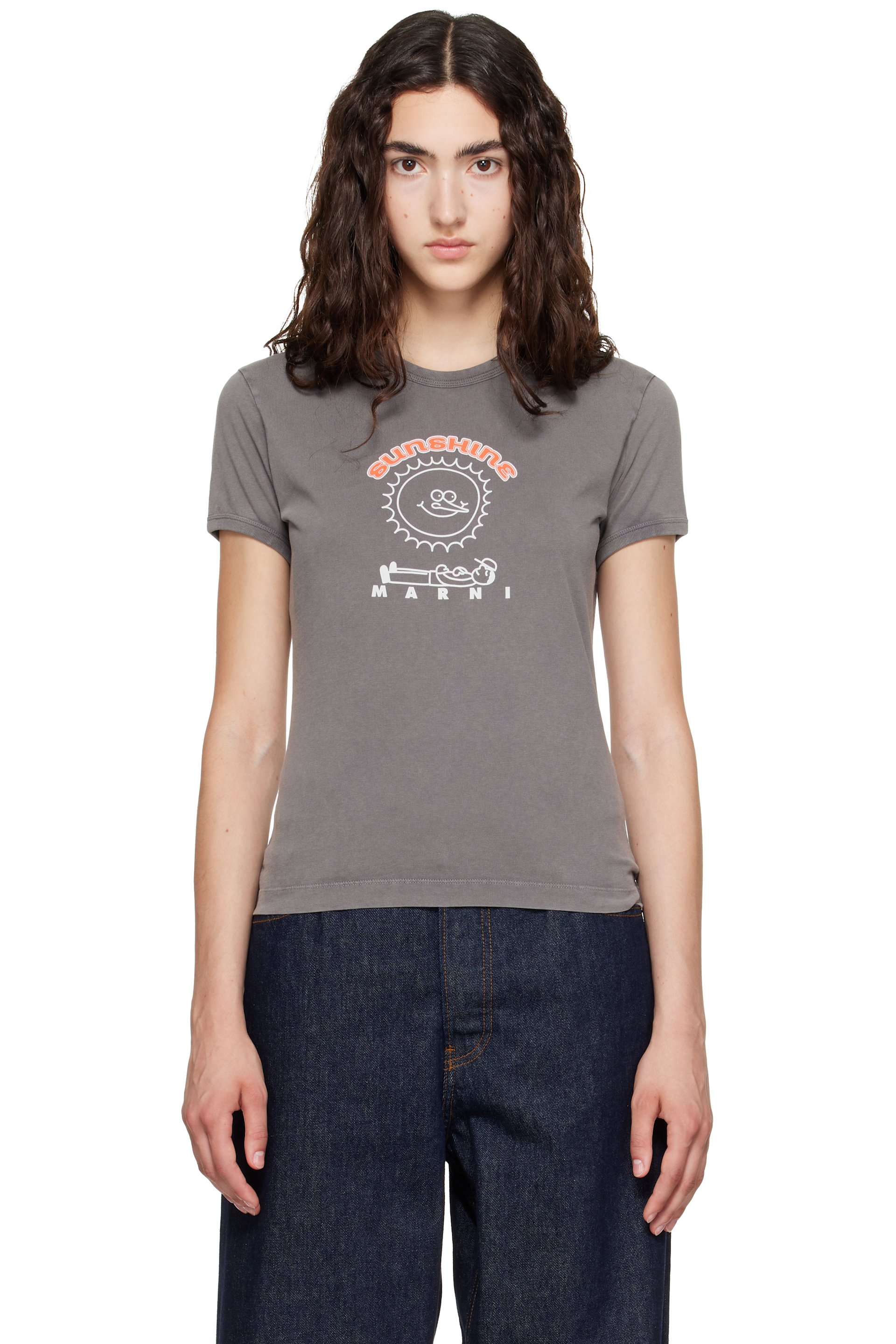 Marni - Gray Cotton Sunshine Print T-shirt
