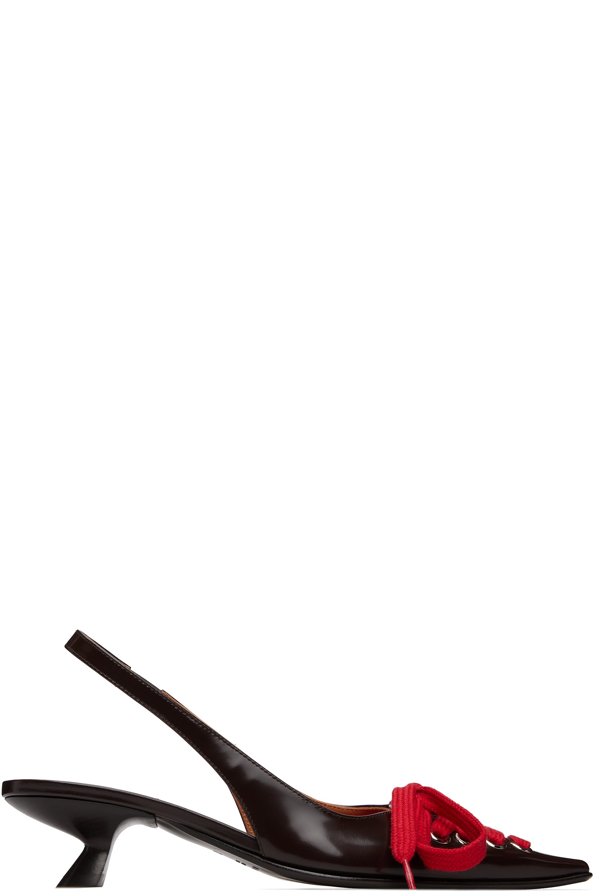 Marni - Brown & Red Leather Lace-Up Slingback Heels