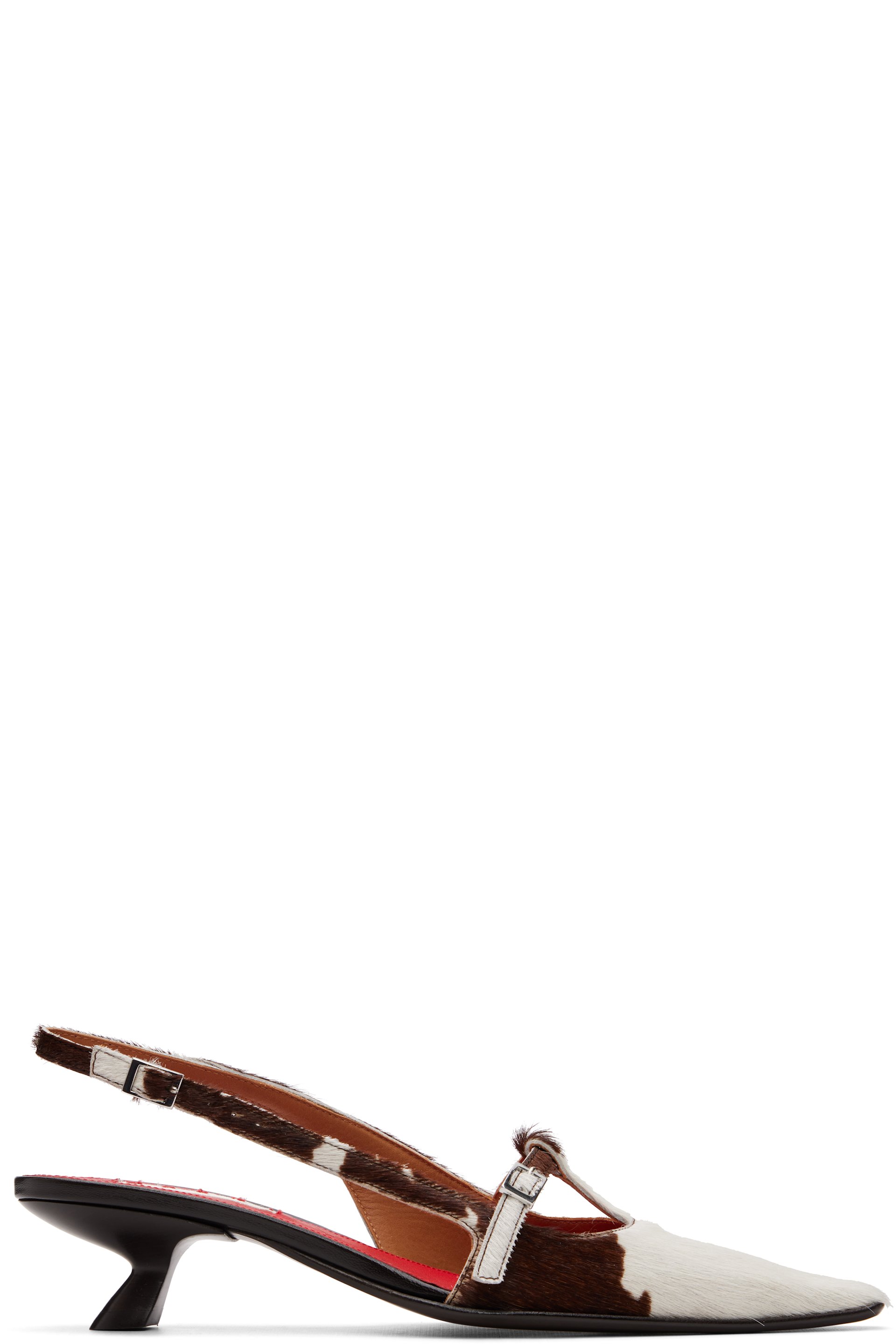 Marni - White & Brown Cow-Print Ponyhair Katty Slingback Heels