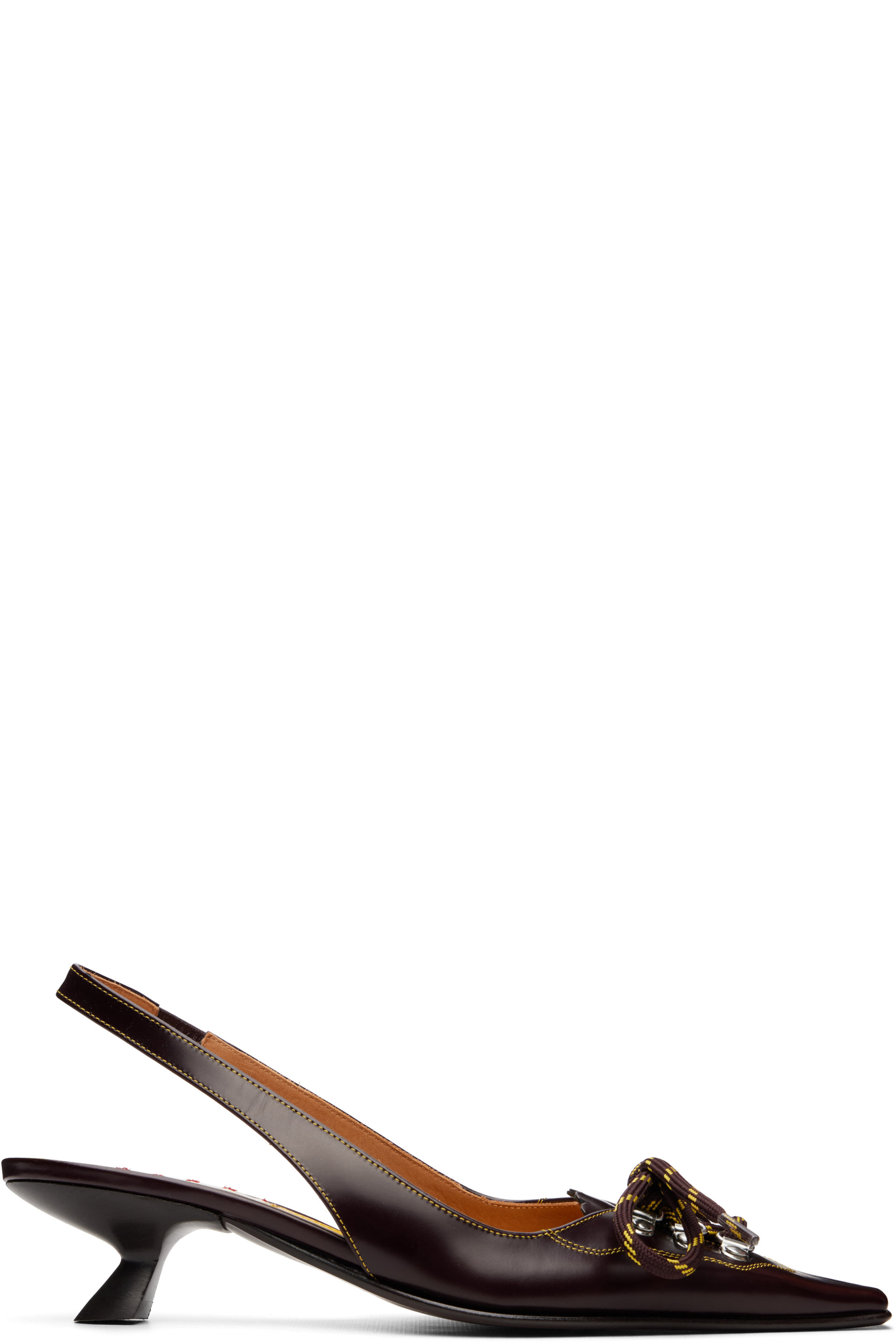 Marni - Brown Leather Lace-Up Slingback Heels