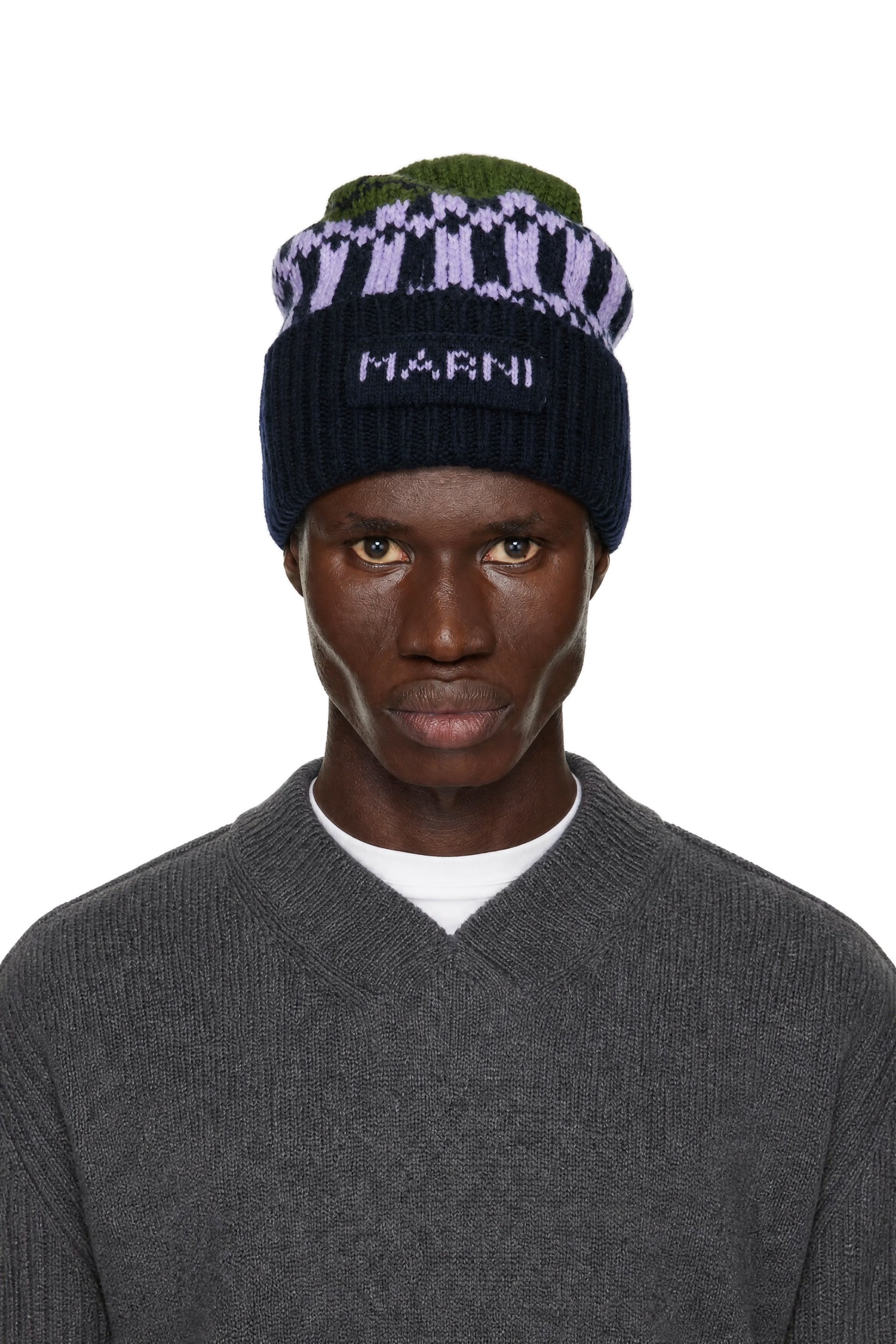 Marni - Green & Navy Knit Wool Beanie