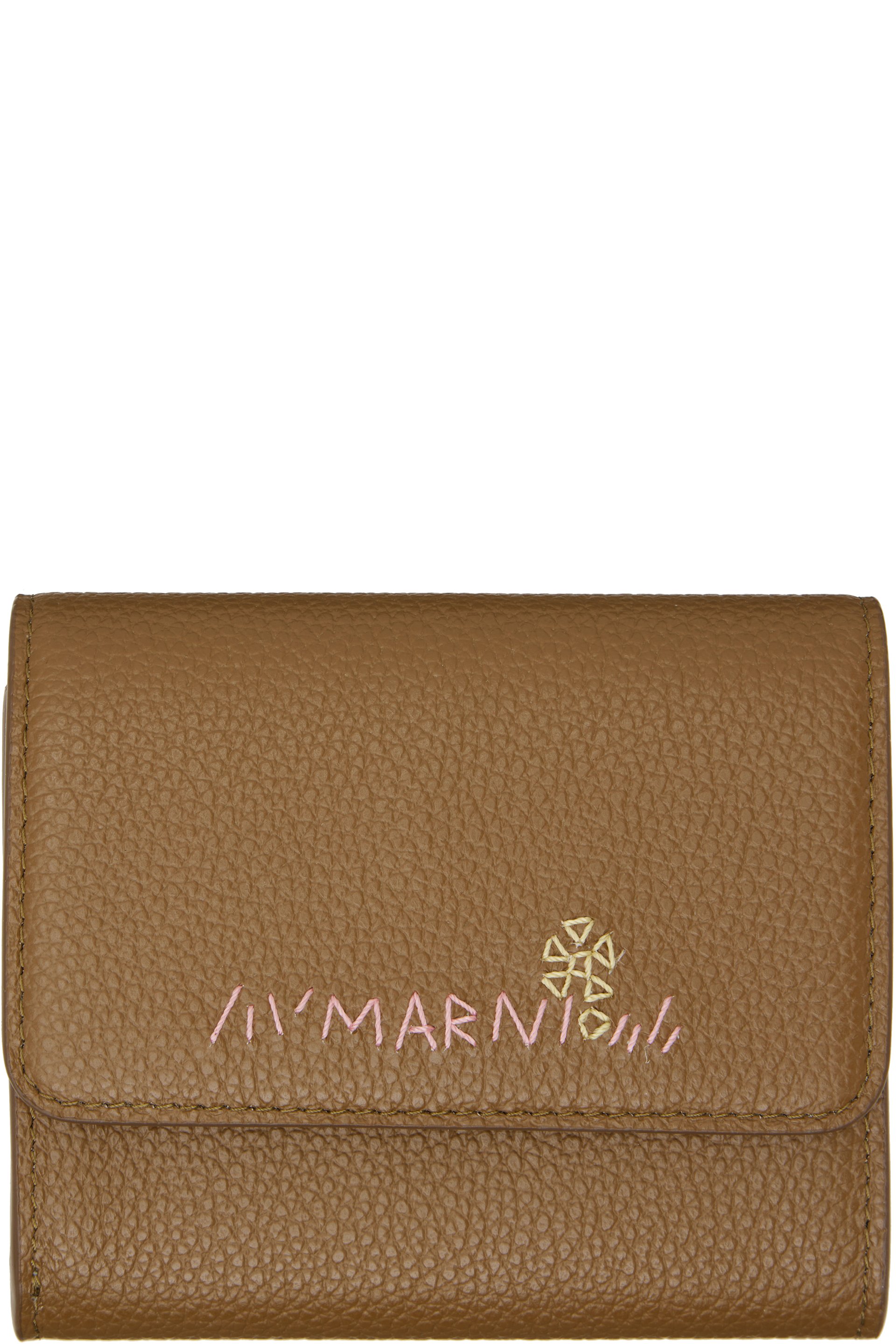 Marni - Khaki 'Marni Mending' Leather Flap Card Holder