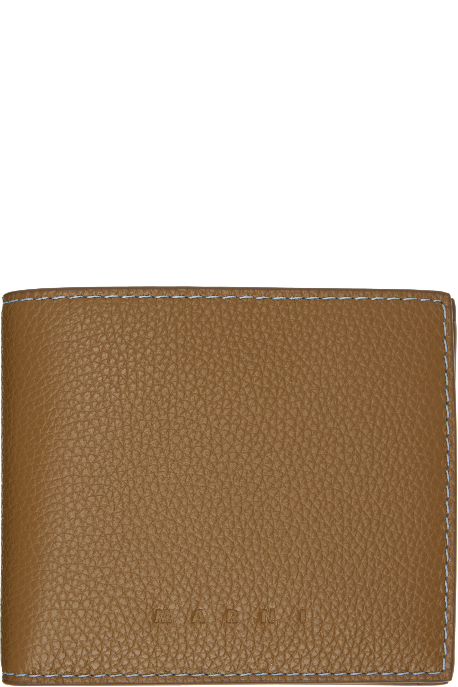 Marni - Khaki Contrast Stitching Leather Bifold Wallet
