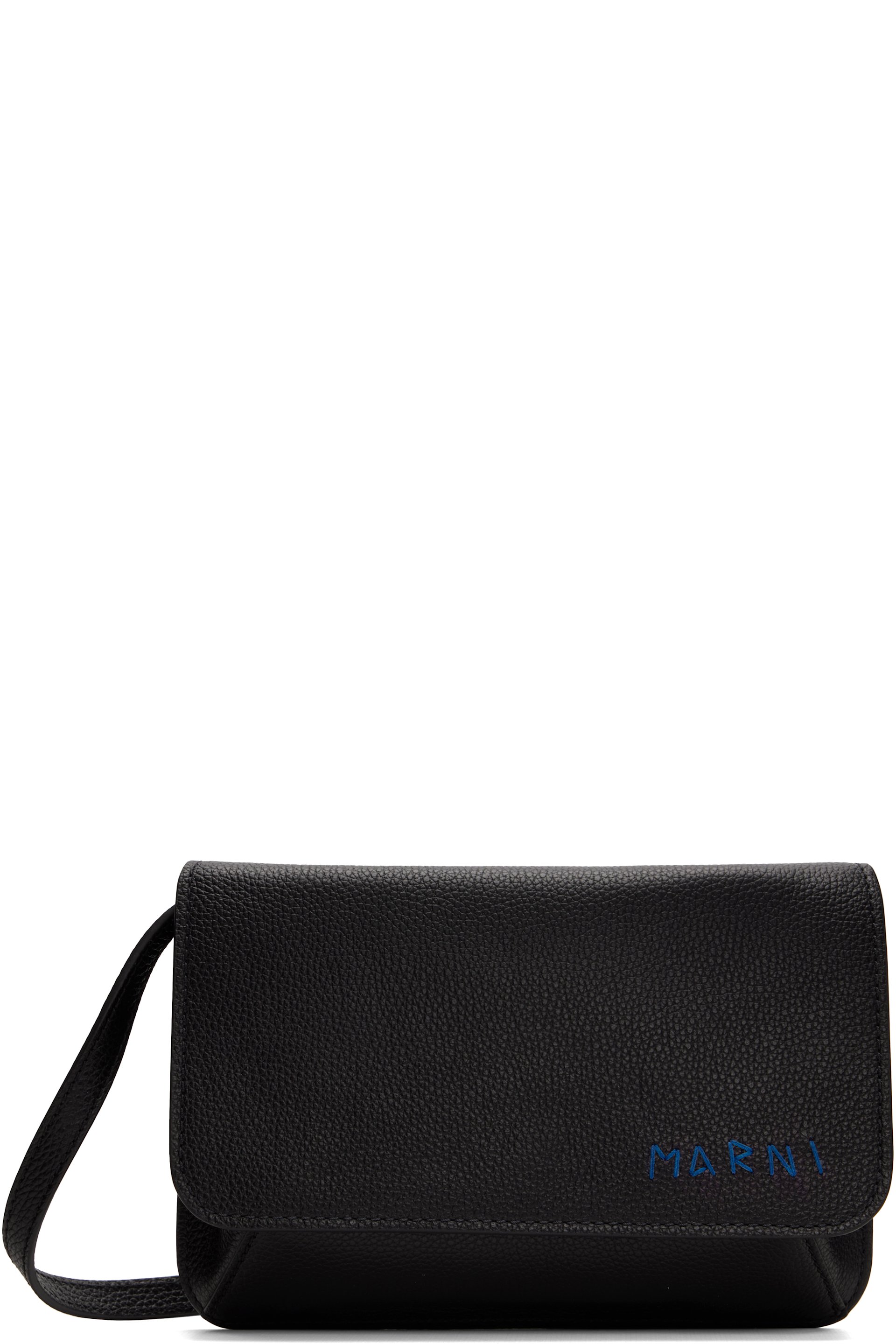 Marni - Pochette noire en cuir à logo à effet raccommodé brodé
