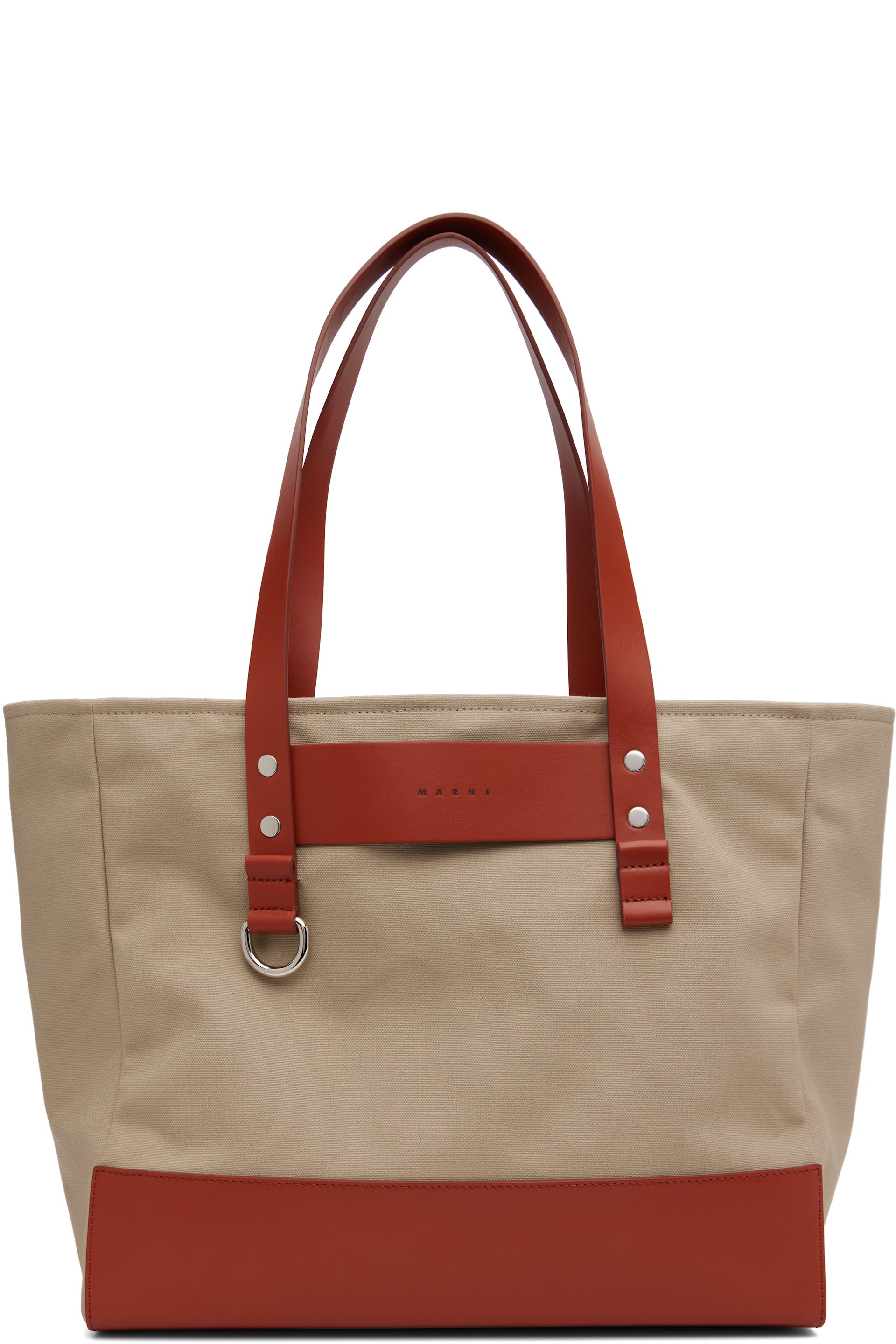 Marni - Cabas beige et orange en canevas