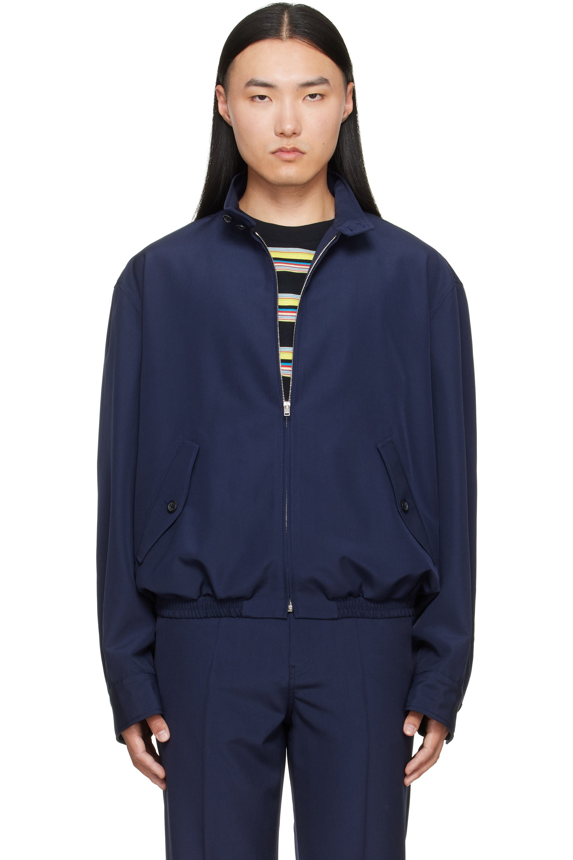 Marni - Blouson bleu marine à logo brodé