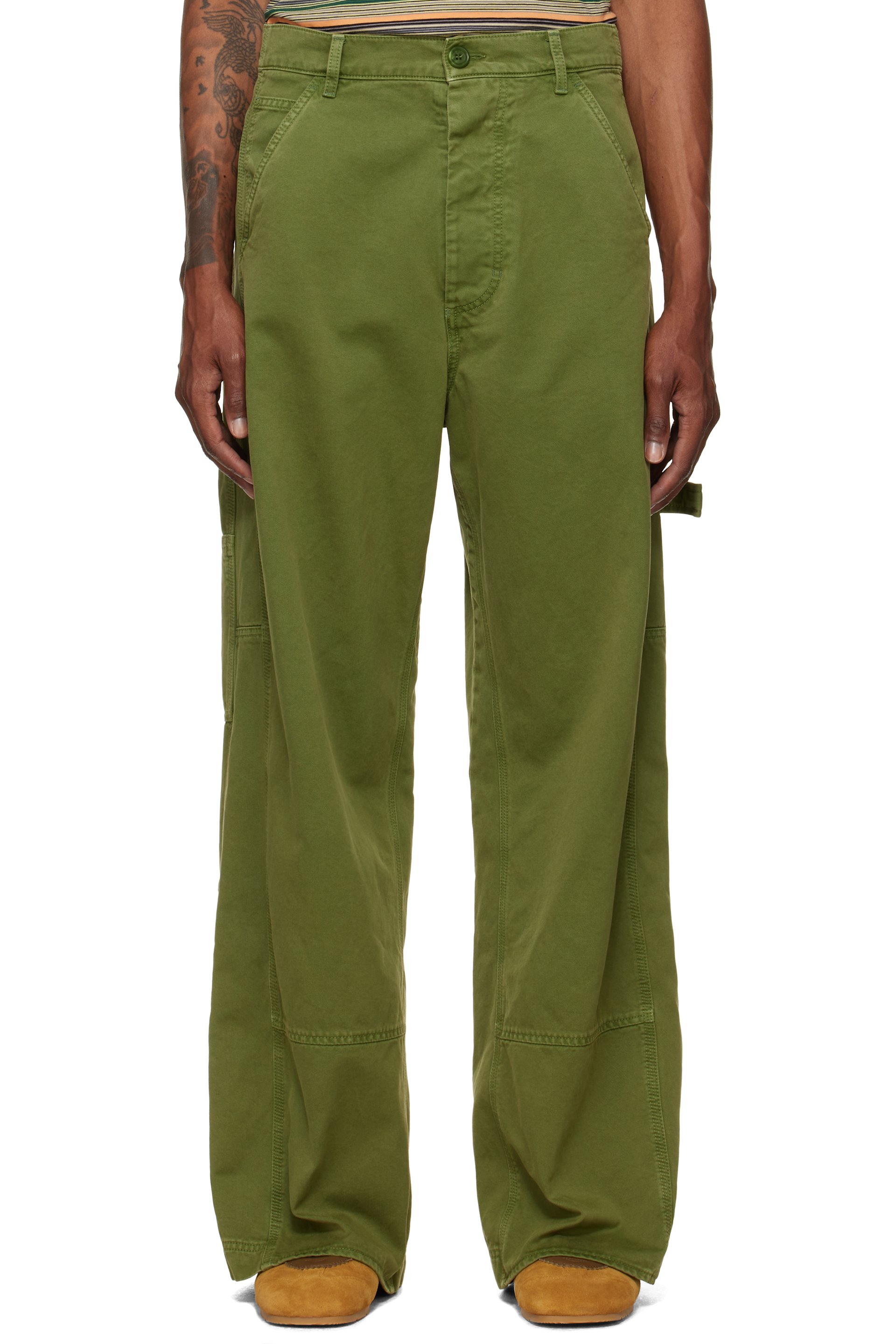 Marni - Green Cotton Loose Workwear Trousers