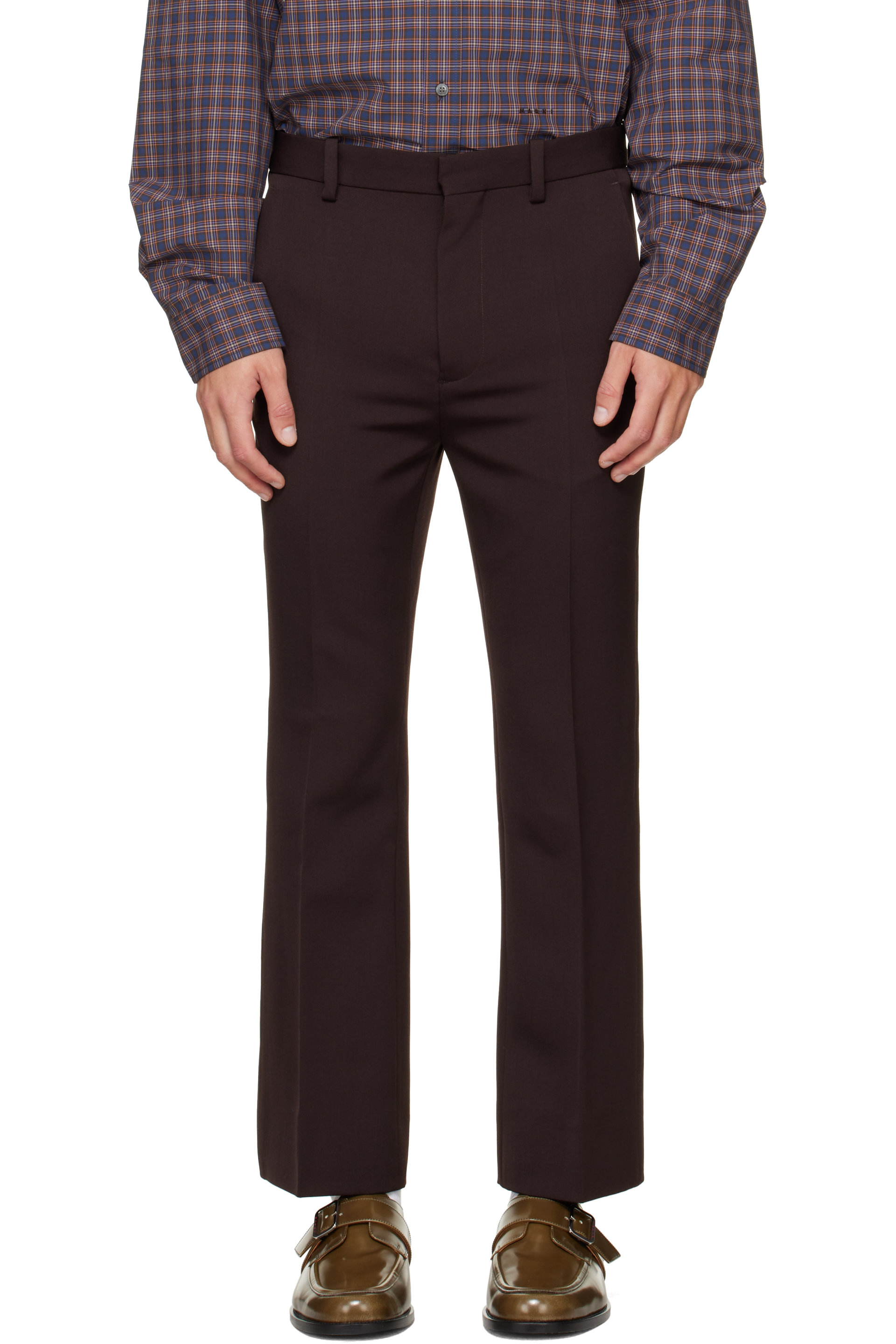 Marni - Pantalon Regimental brun en laine