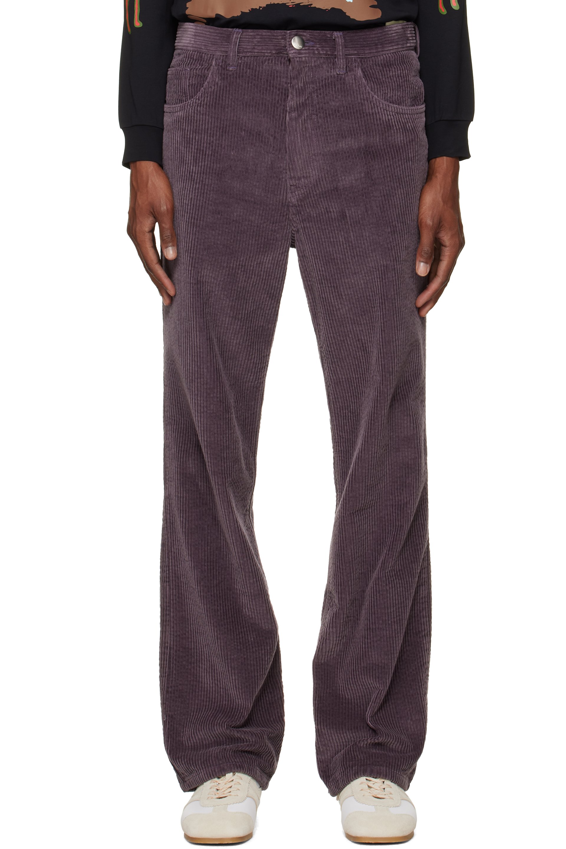 Marni - Pantalon évasé mauve en velours côtelé