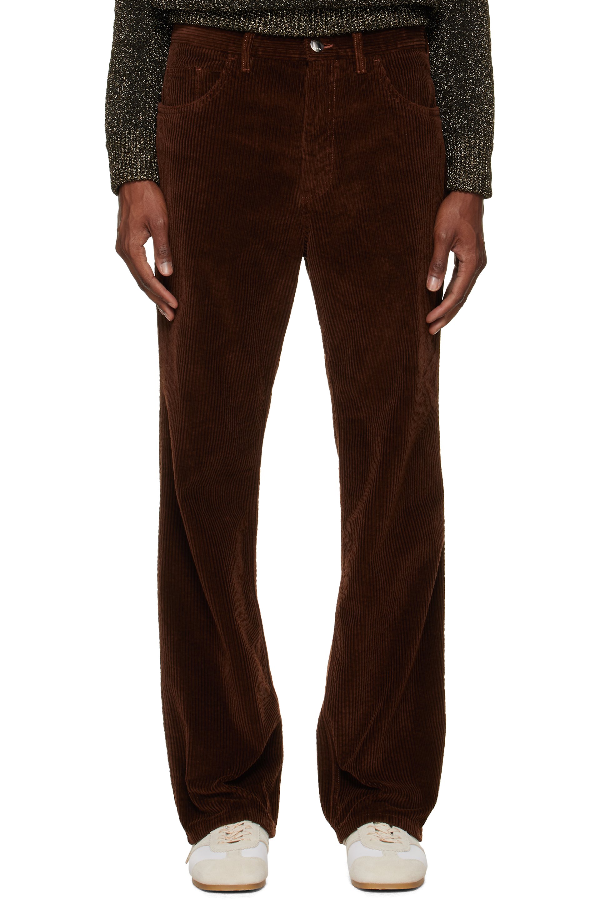 Marni - Pantalon évasé brun en velours côtelé