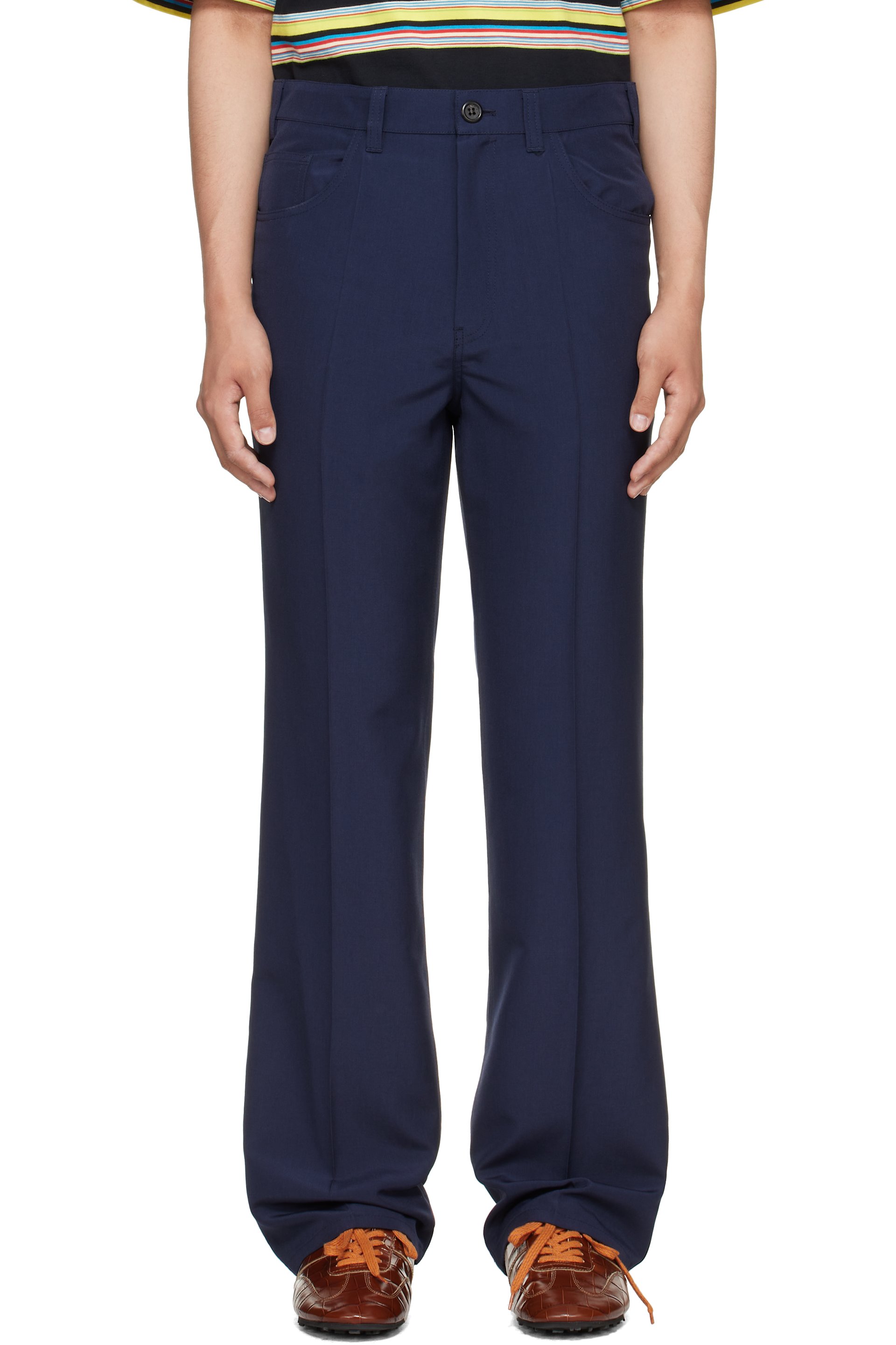 Marni - Pantalon bleu marine en laine vierge