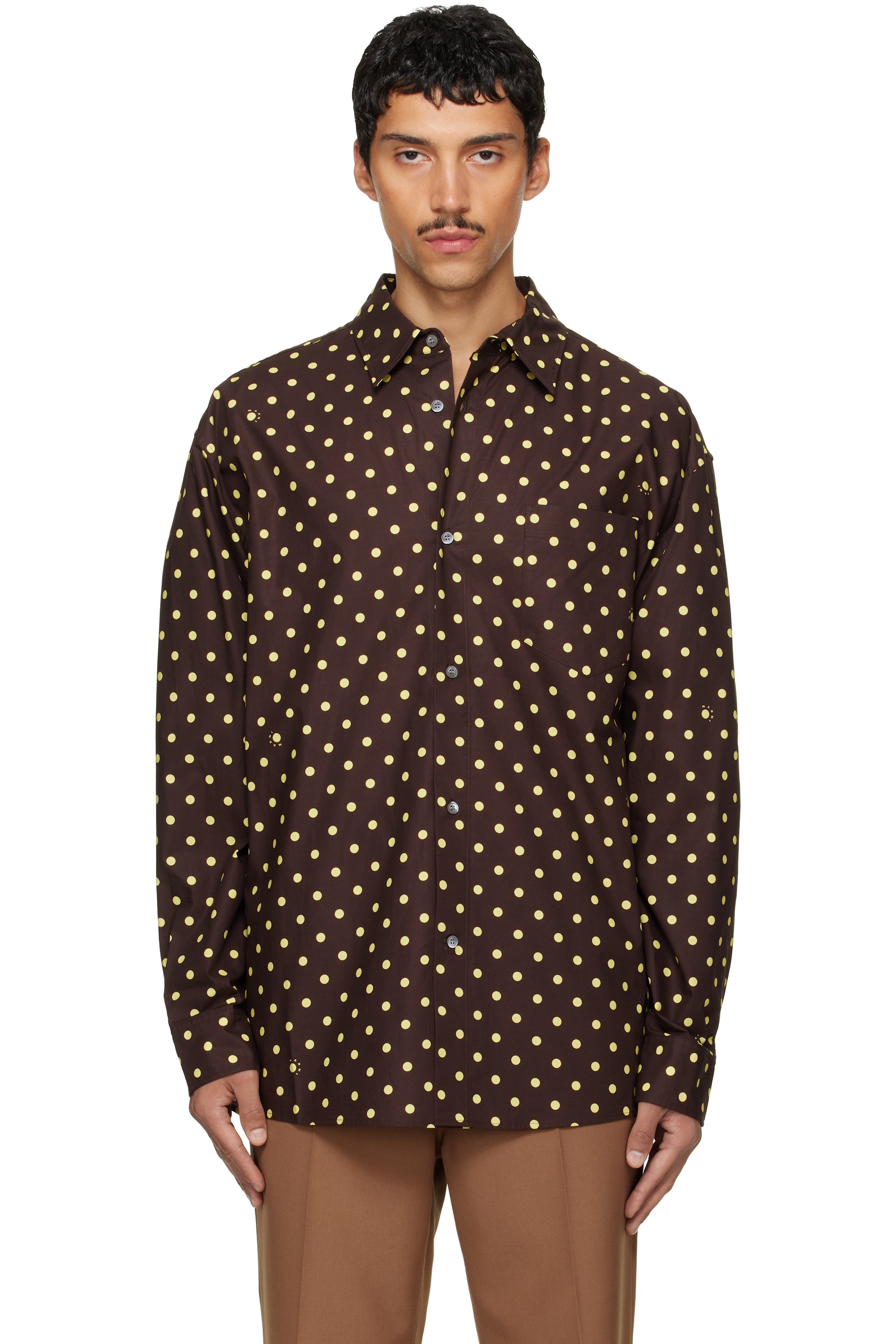 Marni - Chemise brun et jaune à pois
