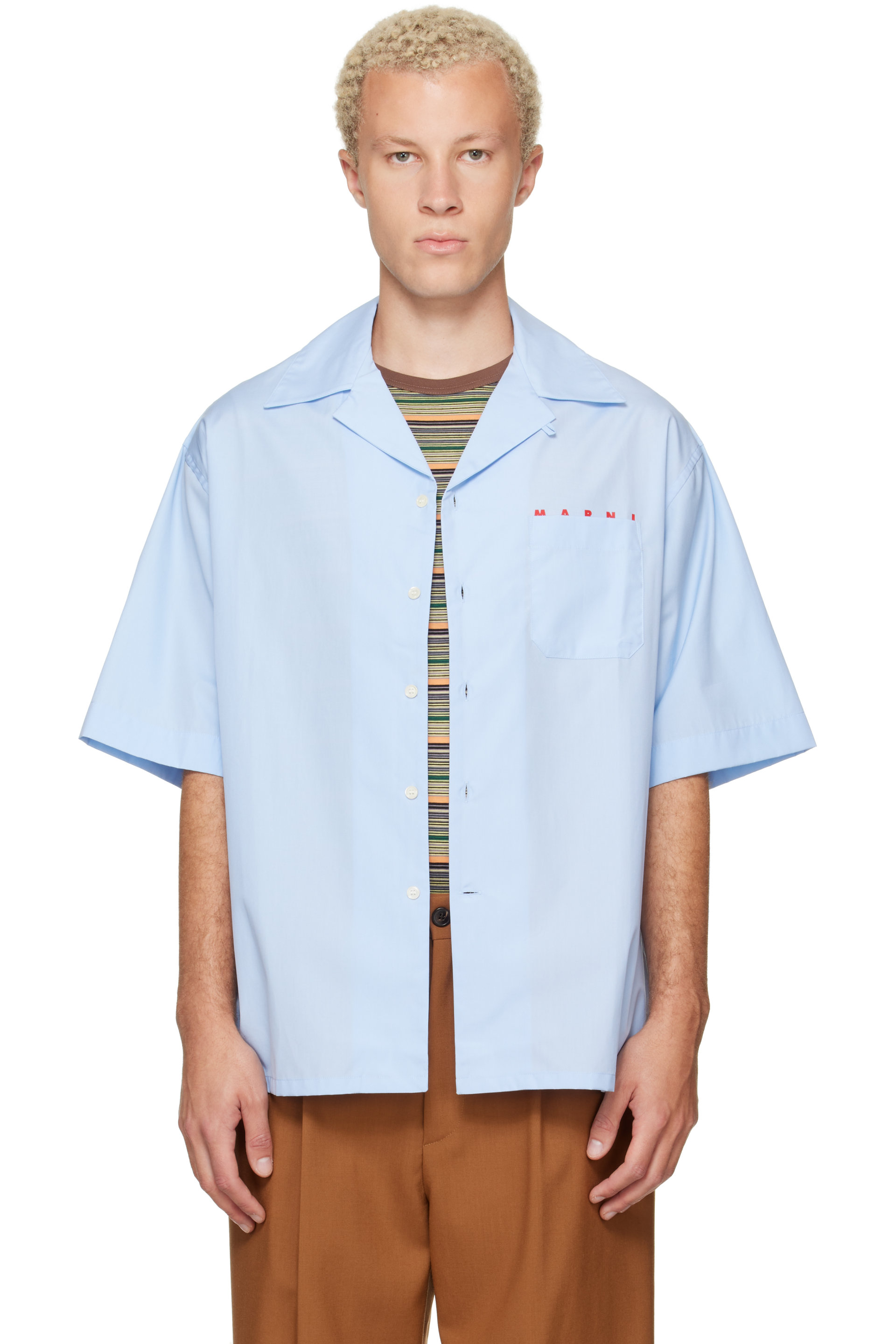 Marni - Chemise de bowling bleue en popeline à logo partiellement dissimulé