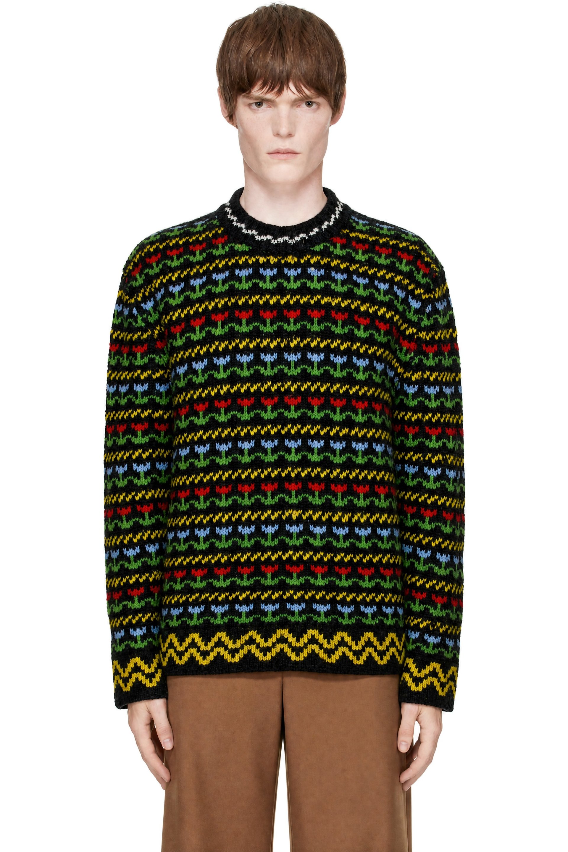 Marni - Black Shetland Wool Fairisle Motif Sweater