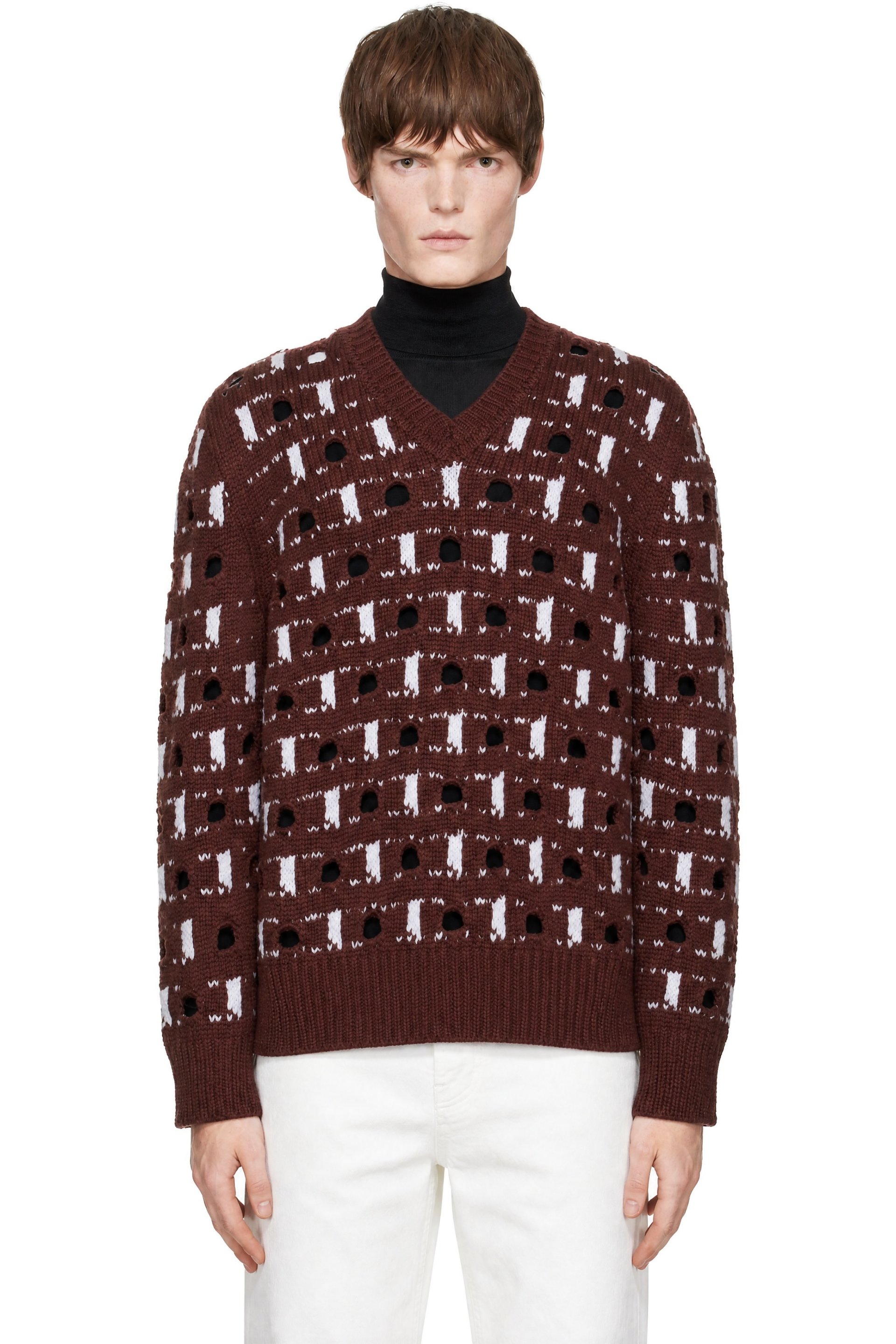 Marni - Brown Wool-Cashmere Cut-Out Polka Dot Sweater