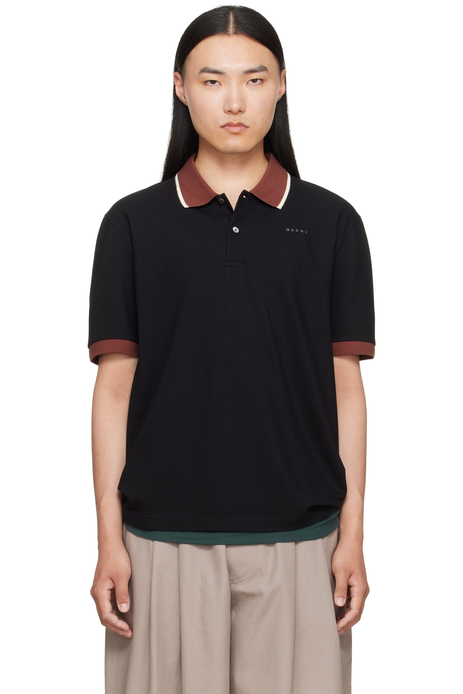 Marni - Polo noir à logo brodé