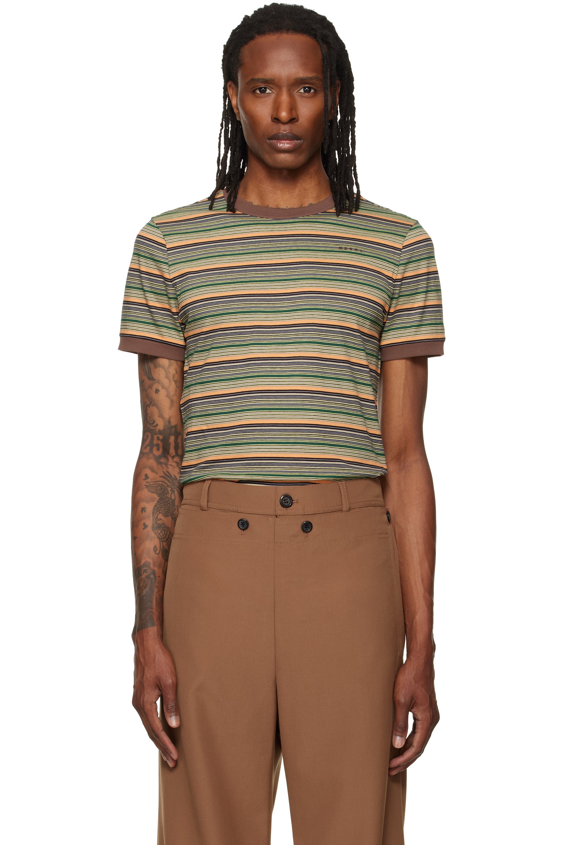 Marni - Green Cotton Fine Stripes T-shirt