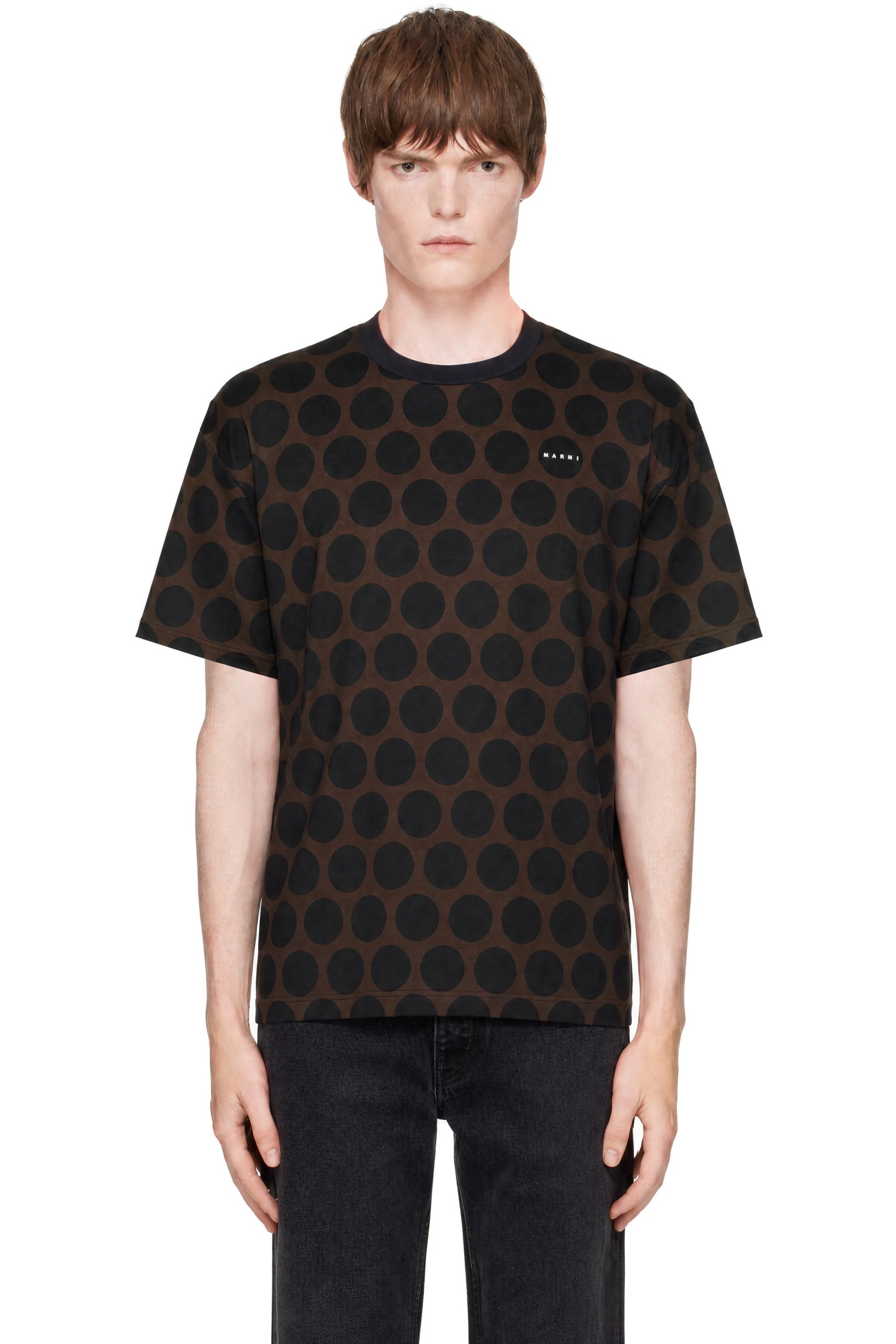 Marni - Brown Cotton Polka Rhythm Print T-shirt