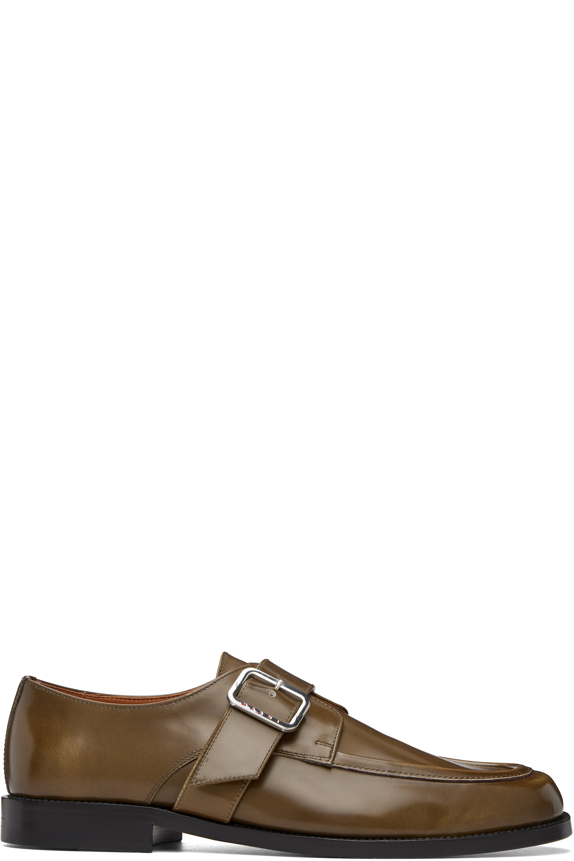 Marni - Khaki Shaded Leather Buckle Monkstraps
