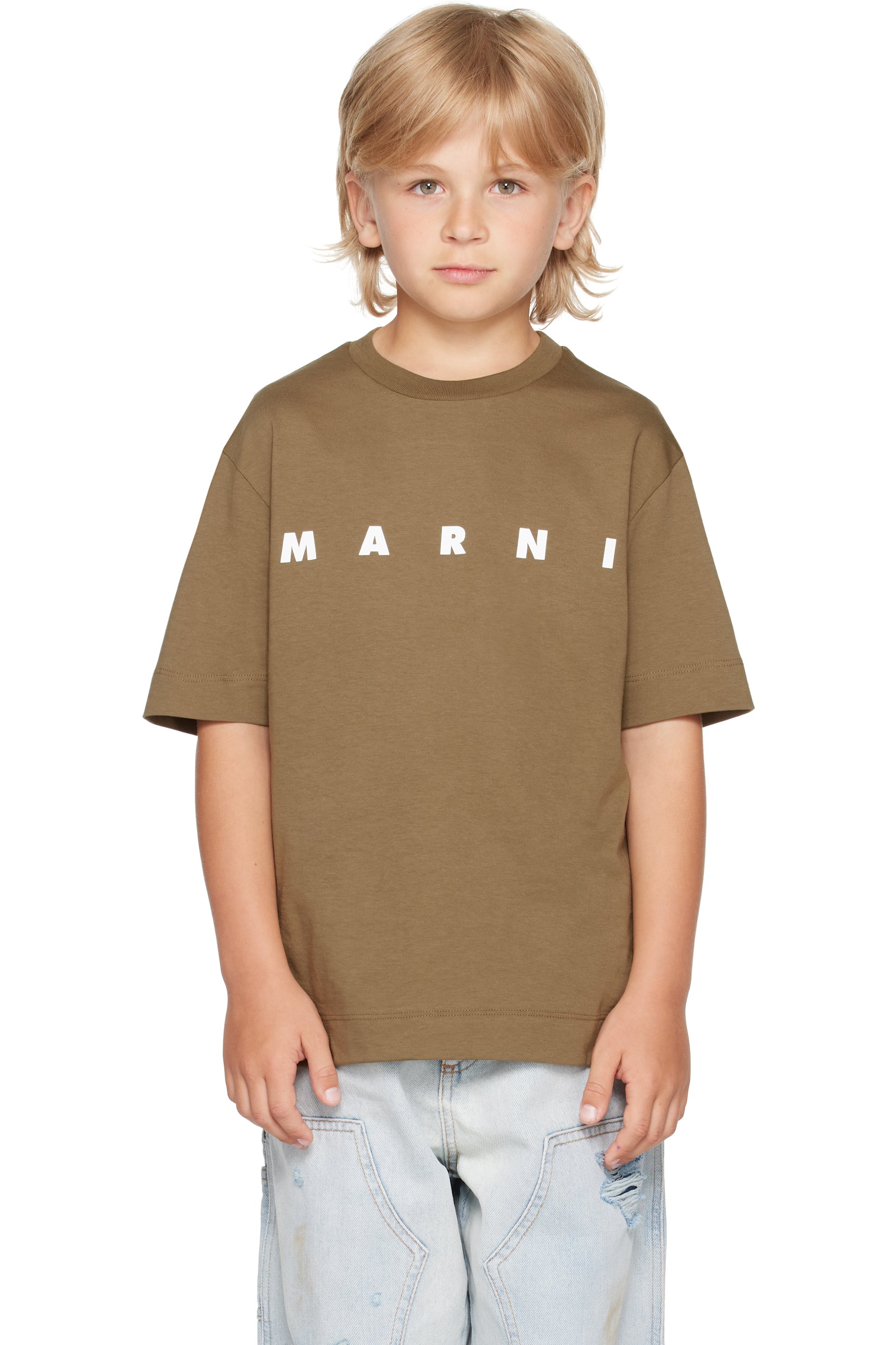 Marni - Kids Khaki Printed-Logo T-shirt
