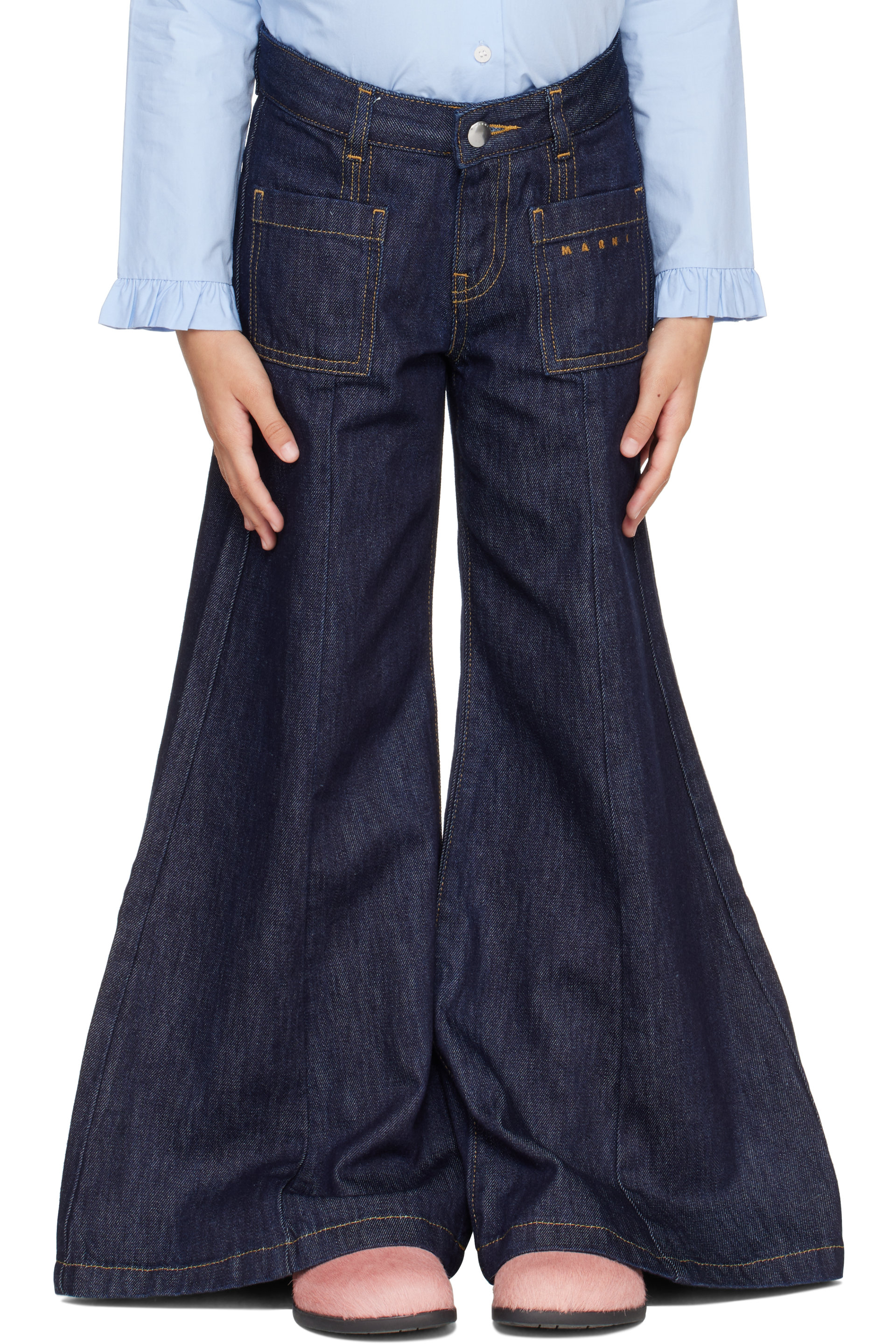 Marni - 蓝色 Patch Pocket Cotton 儿童牛仔裤