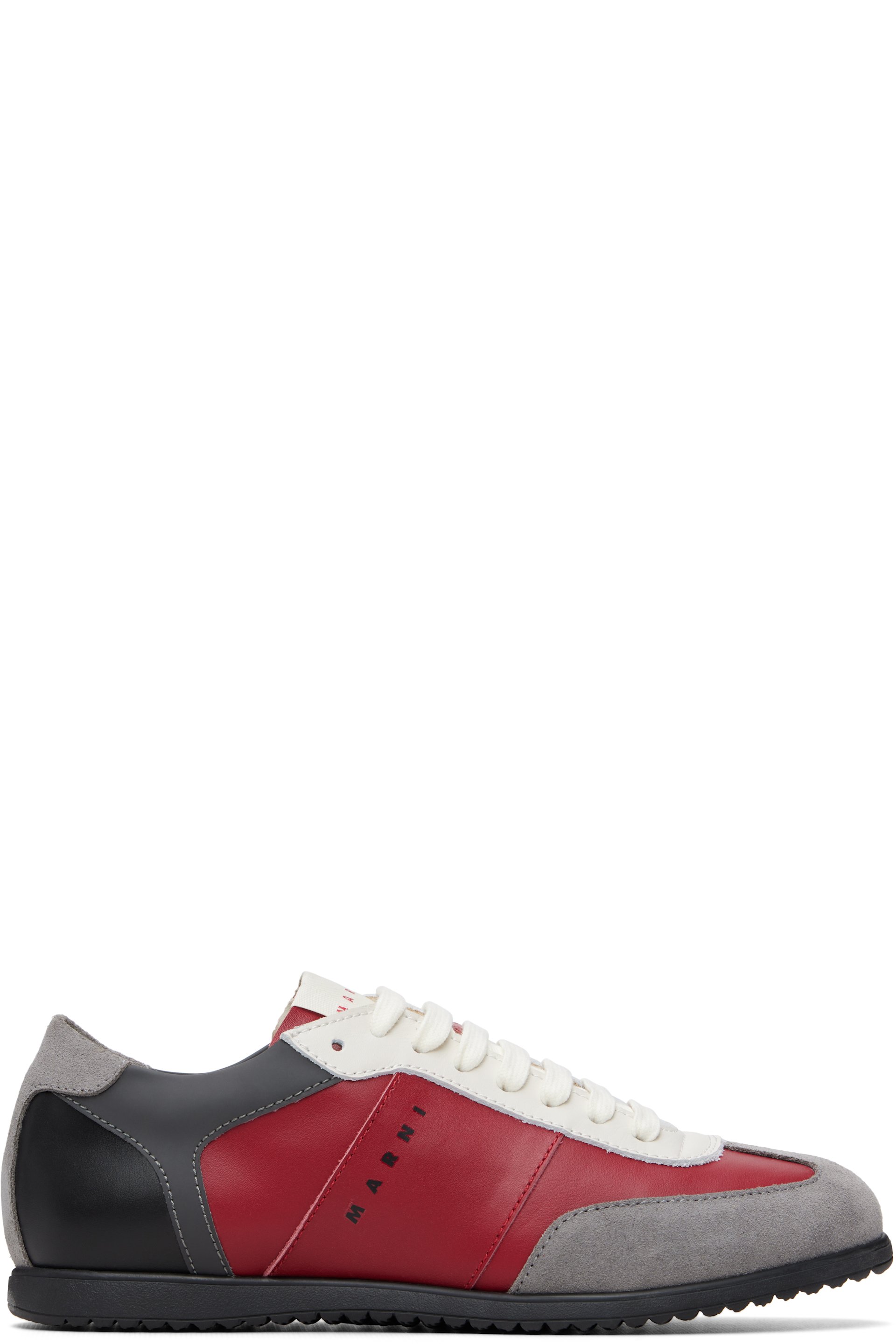 Marni - Big Kids Gray & Red Leather Sneakers
