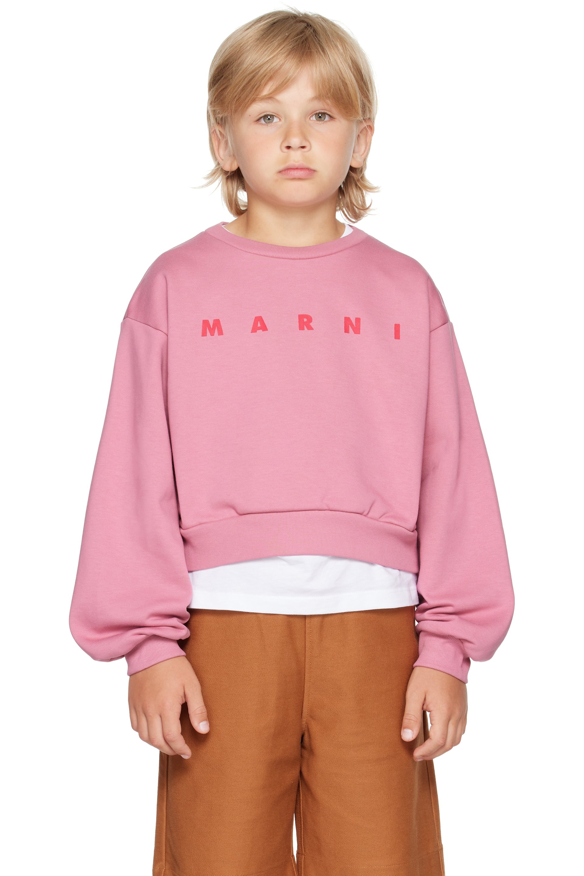 Marni - Kids Pink Cotton 'Marni' Print Sweatshirt