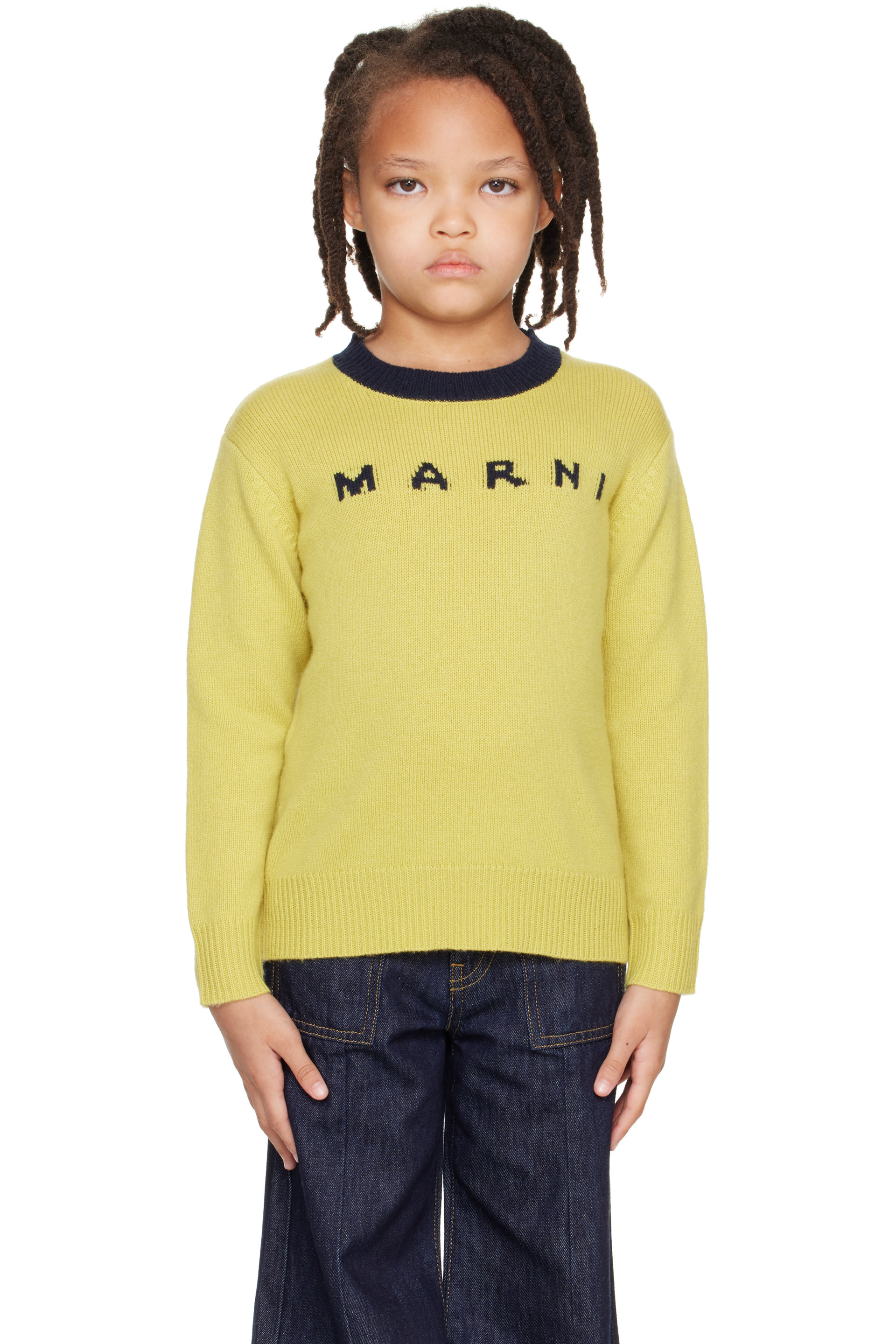 Marni - Kids Yellow Intarsia Logo Sweater