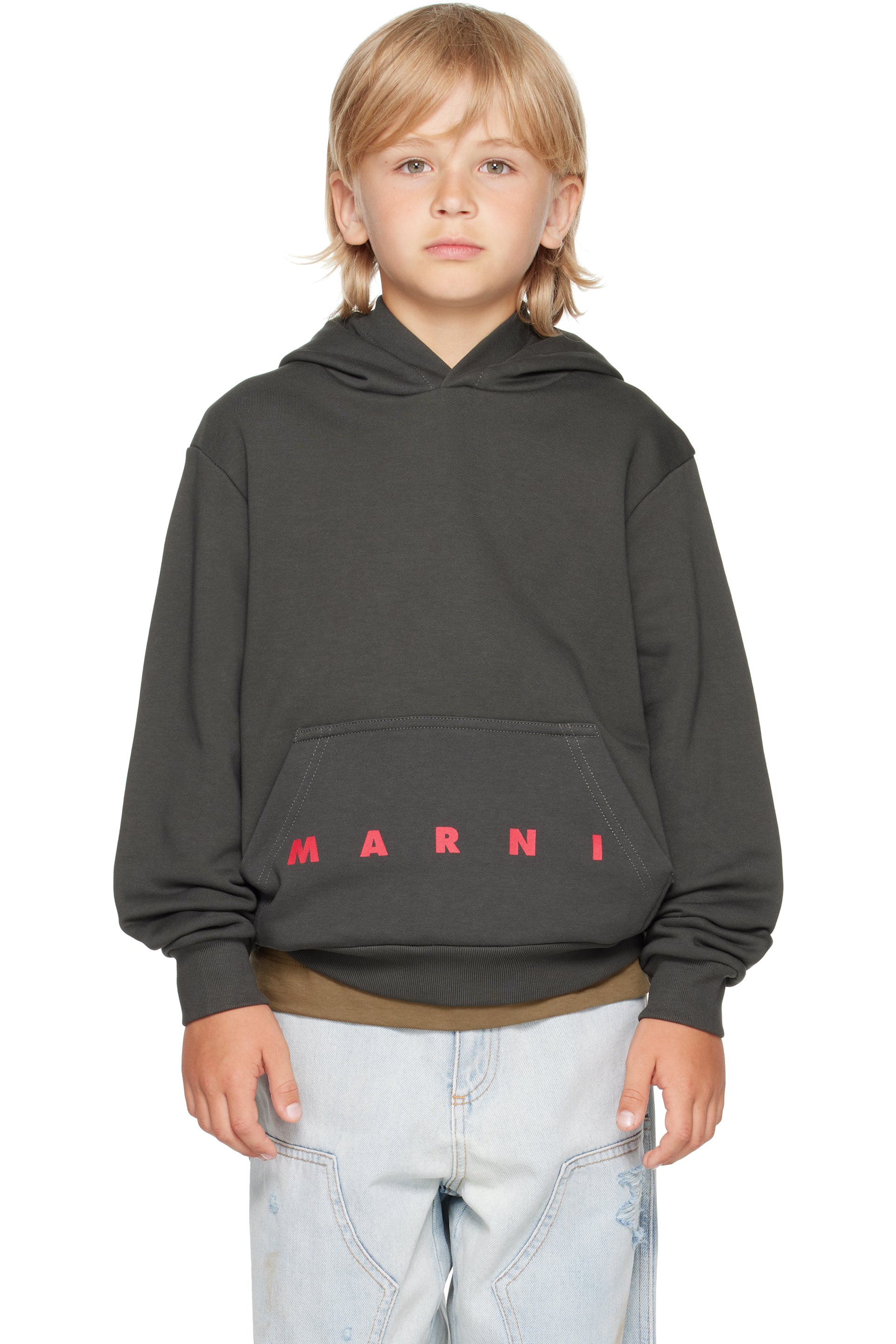 Marni - Kids Gray Printed-Logo Hoodie