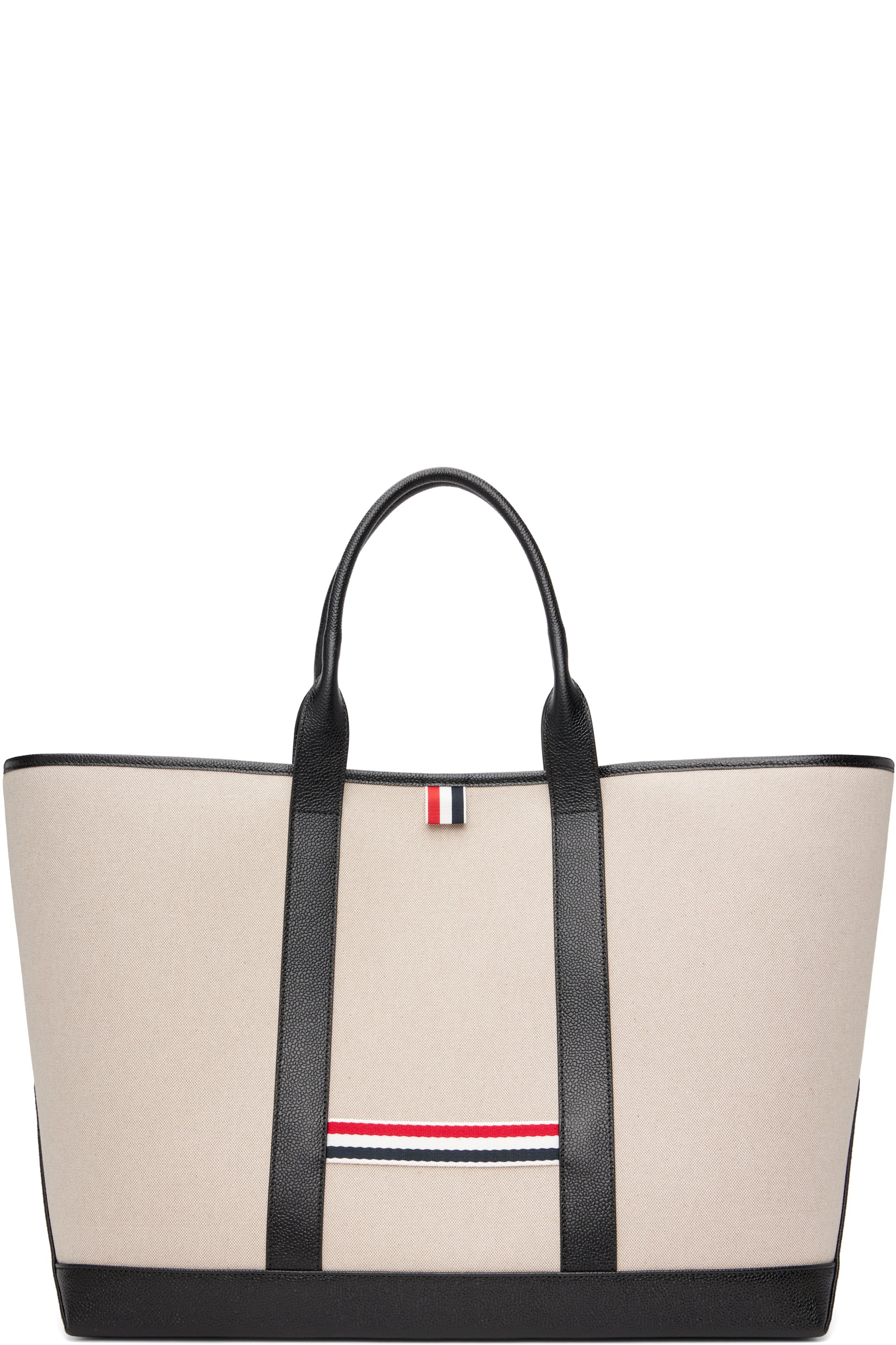 Thom Browne - Cabas surdimensionné Salt & Pepper beige en canevas de coton