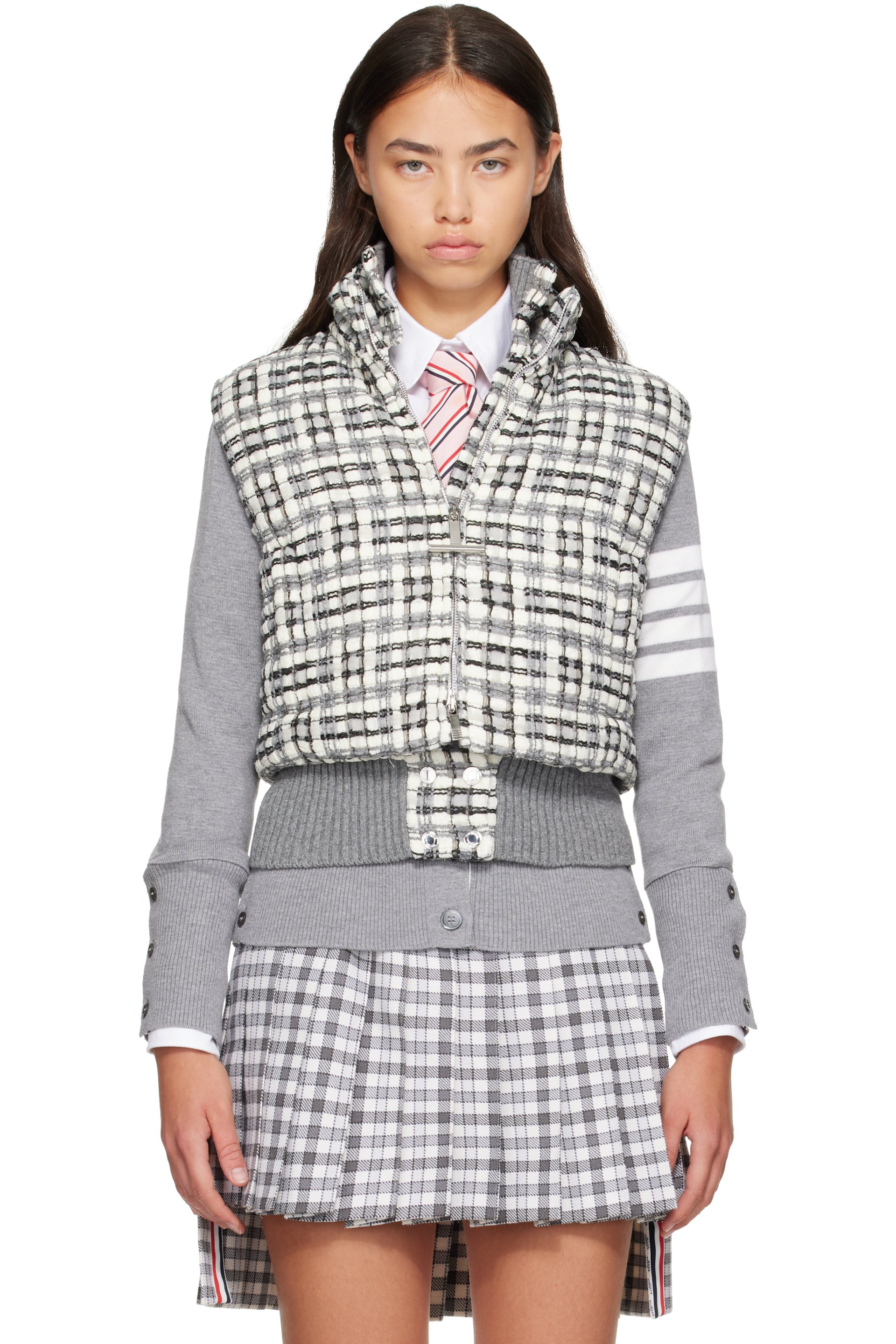 Thom Browne - Veste grise en tweed rembourrée en duvet