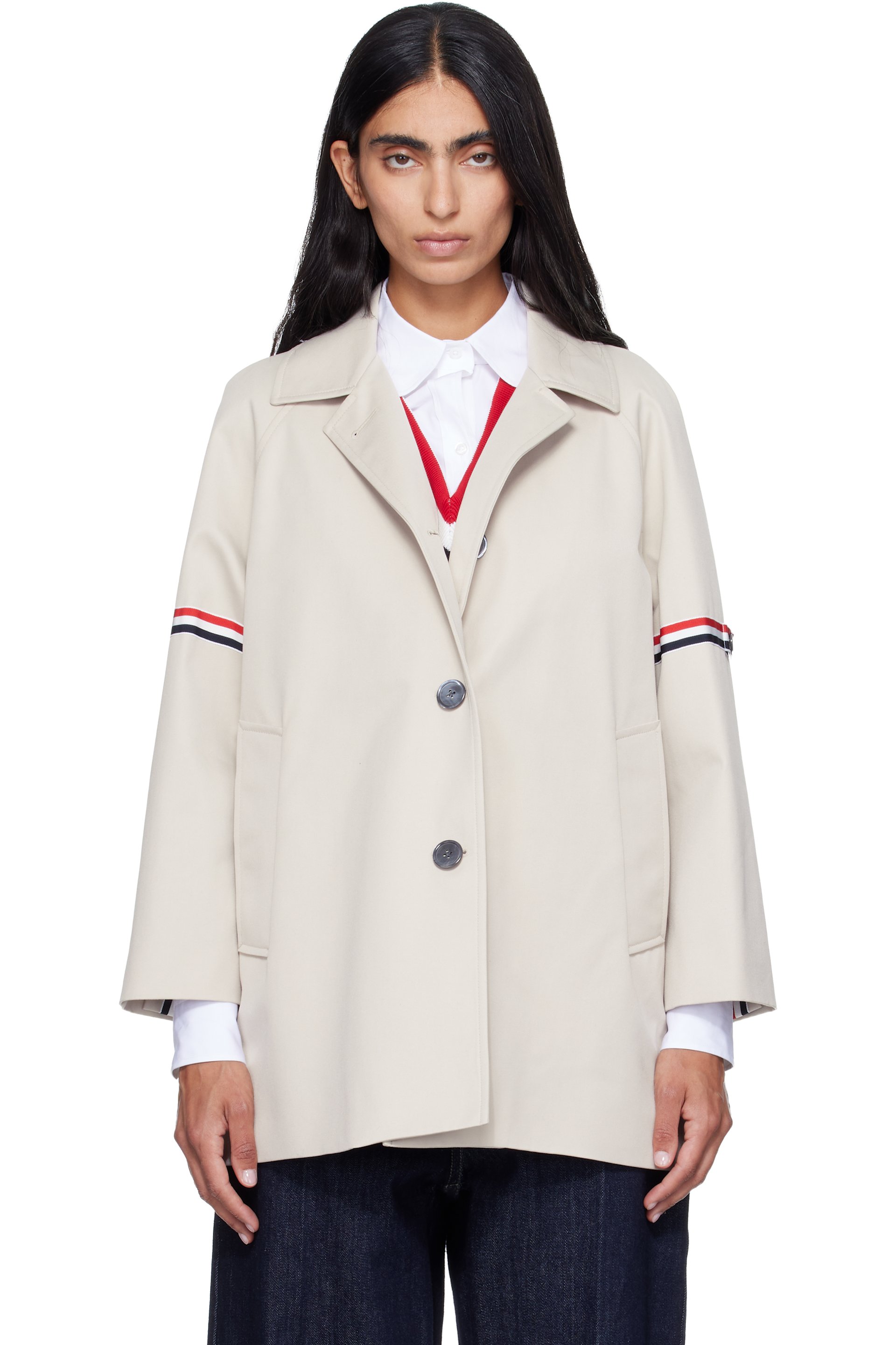 Thom Browne - Khaki Armband Cropped Car Coat