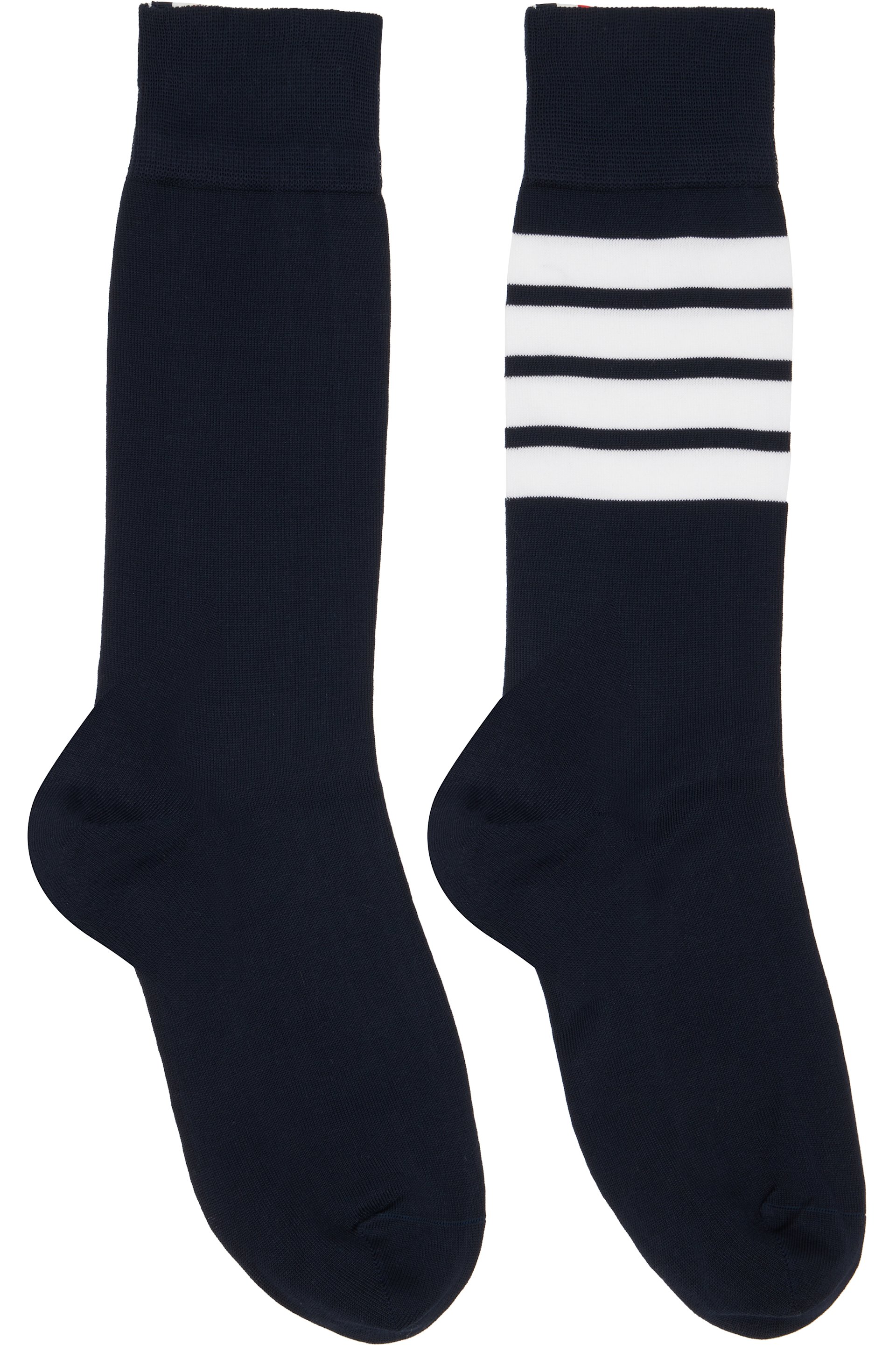 Thom Browne - Navy Cotton 4-Bar Mid Calf Socks
