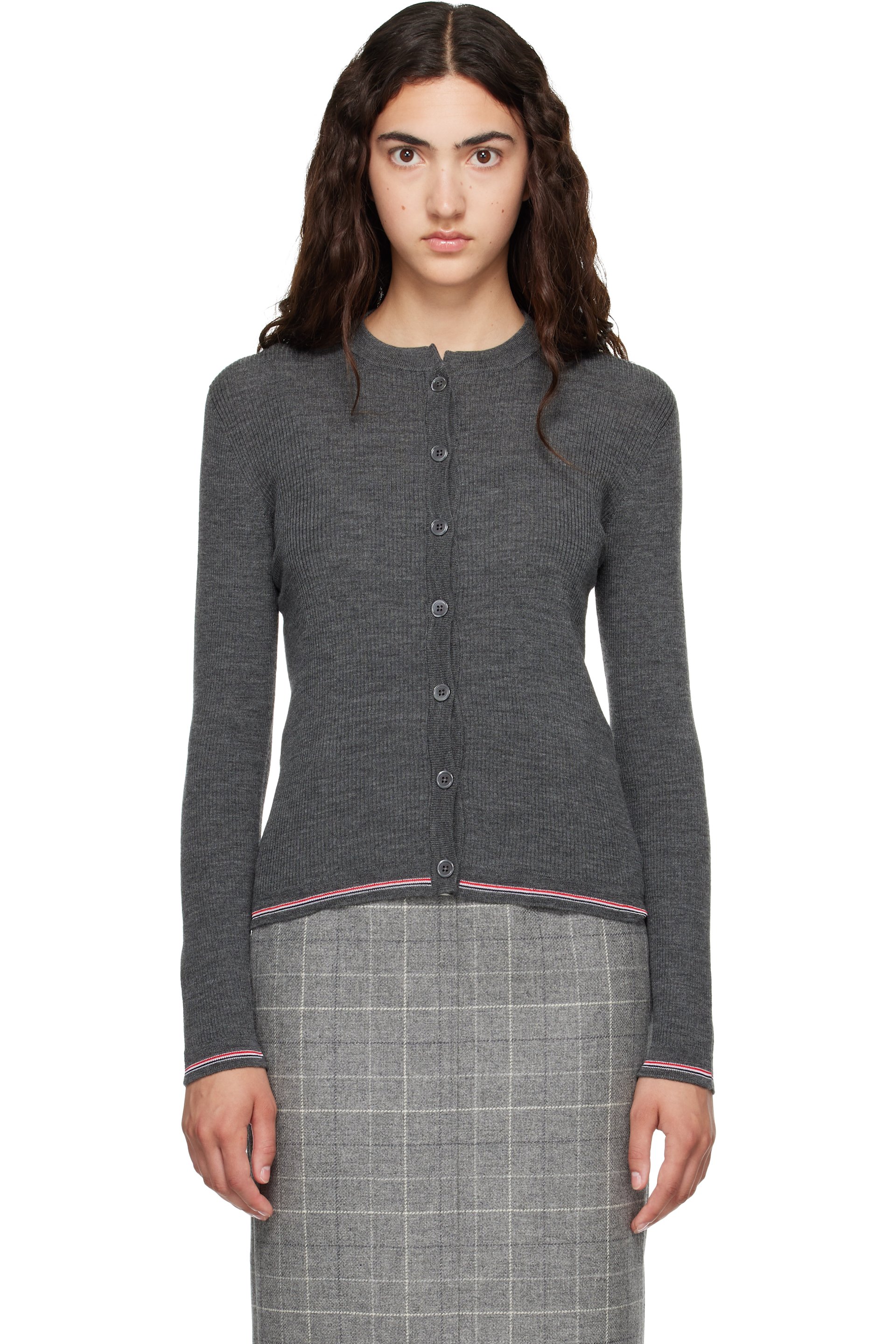 Thom Browne - Gray Merino Wool Rib Stitch Cardigan