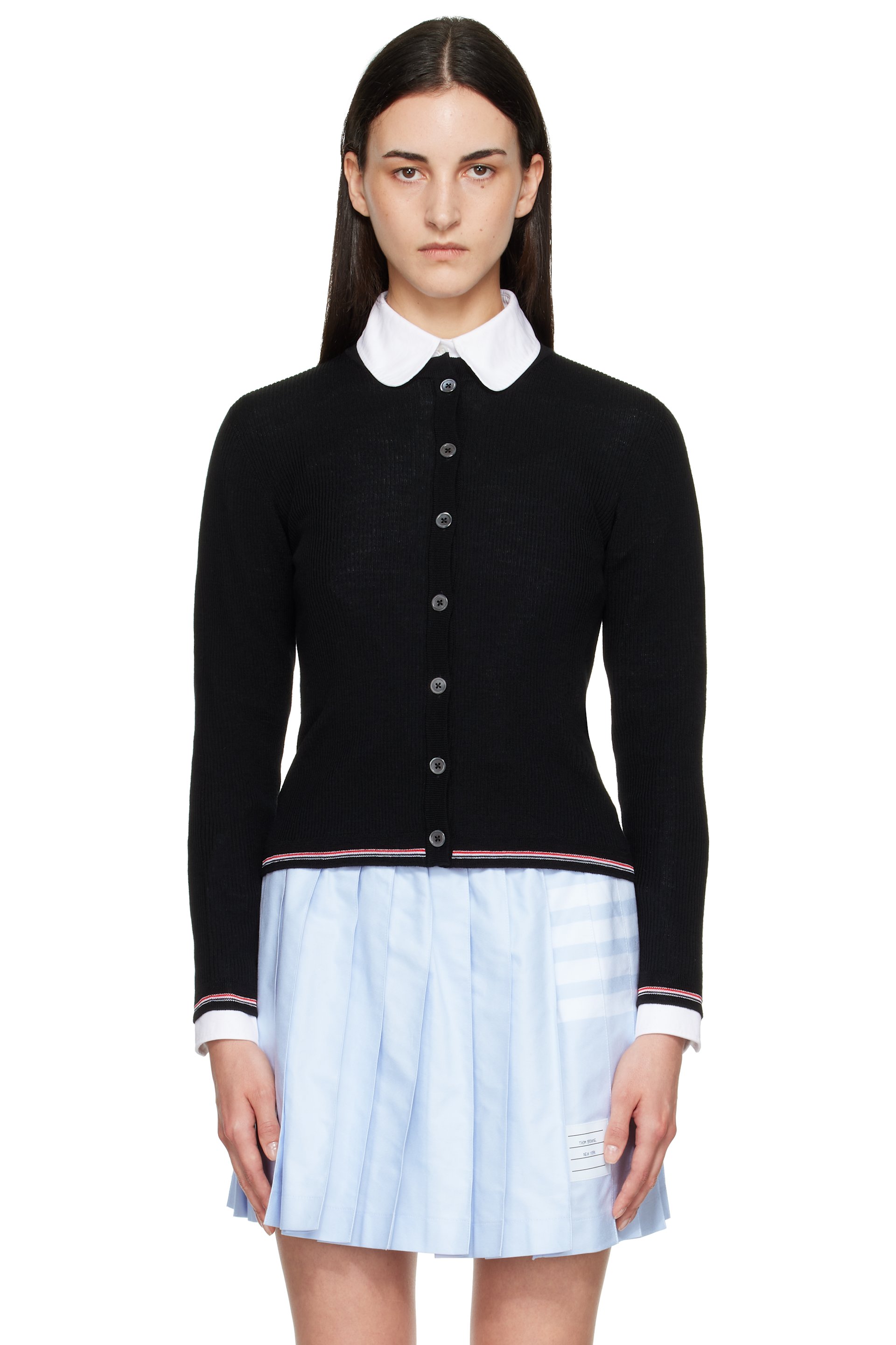 Thom Browne - Black Rib Stitch Crew Neck Merino Wool Cardigan