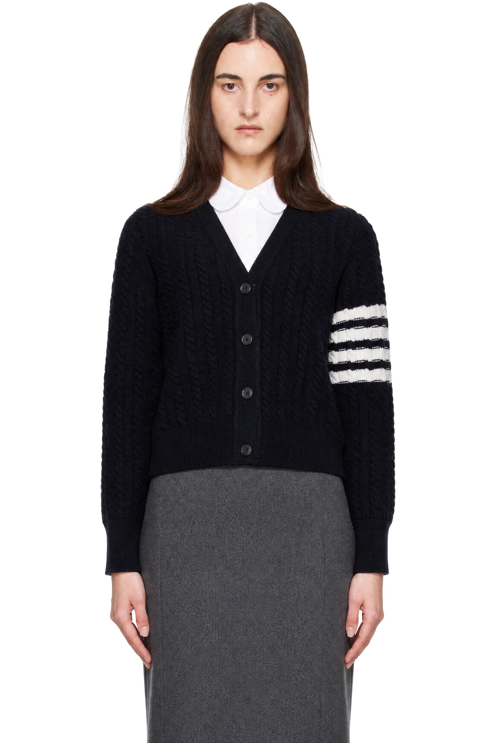 Thom Browne - Navy 4-Bar Anchor Intarsia Cardigan