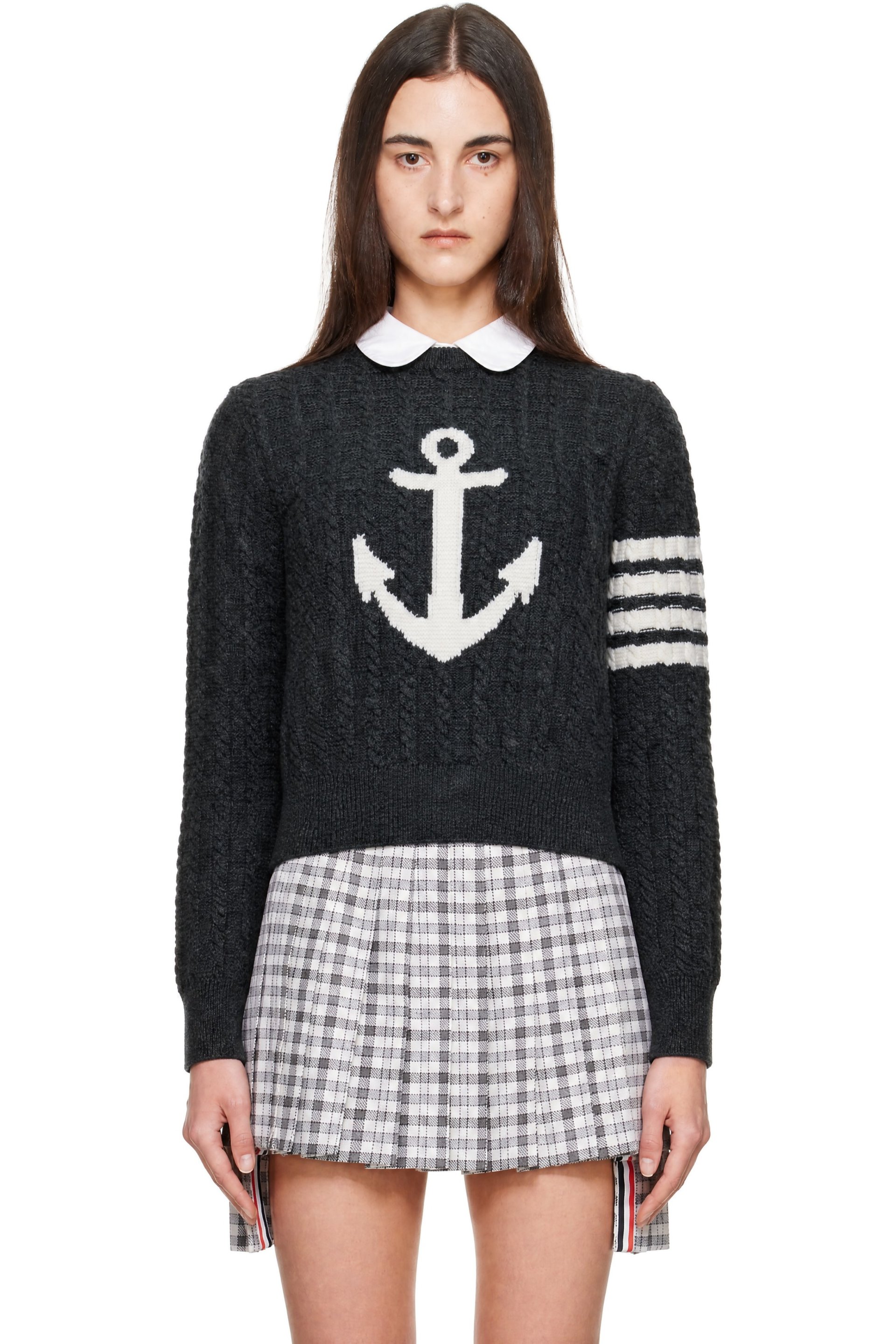 Thom Browne - Gray Wool 4-Bar Intarsia Anchor Sweater
