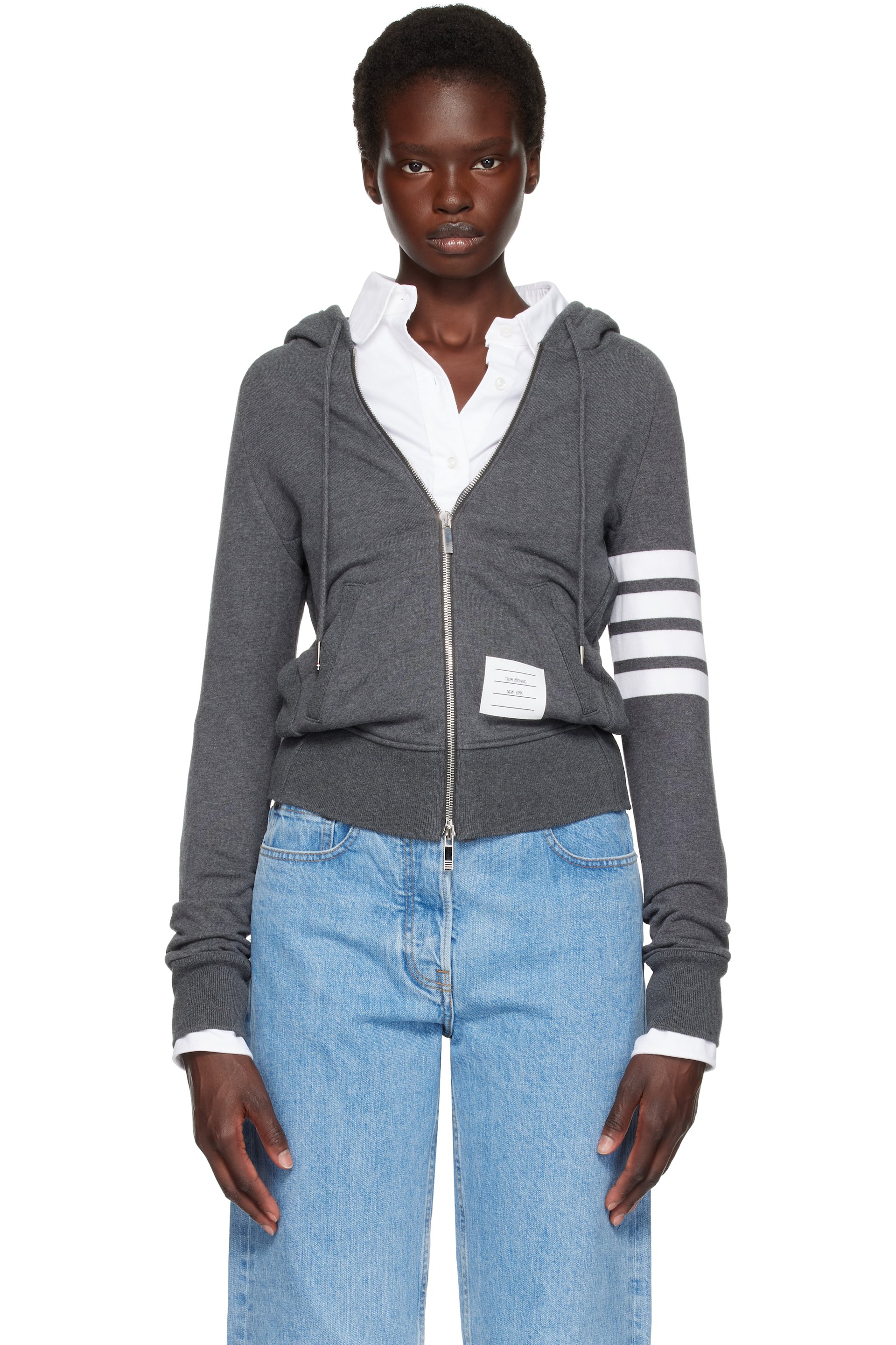 Thom Browne - Gray Classic Loopback 4-Bar Zip Hoodie