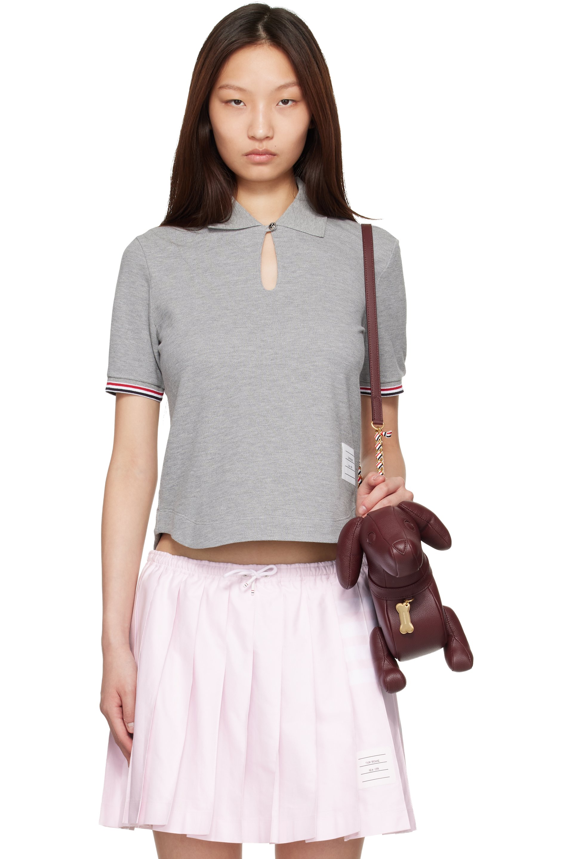 Thom Browne - 灰色 Pique Keyhole Polo 衫