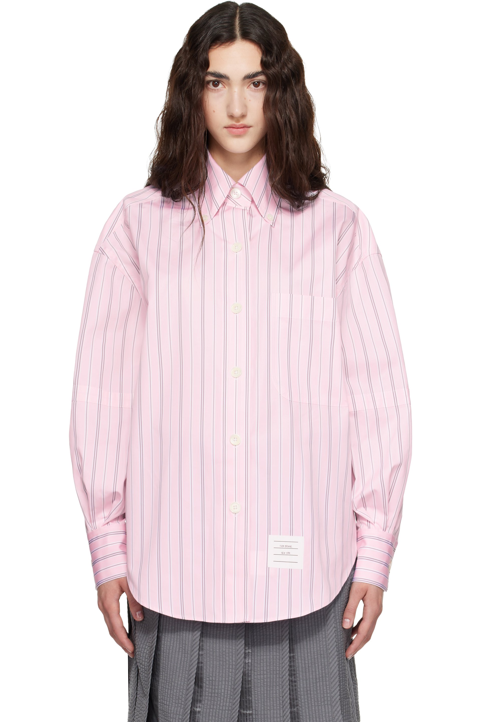 Thom Browne - Pink Hairline Stripe Poplin Supersized Shirt