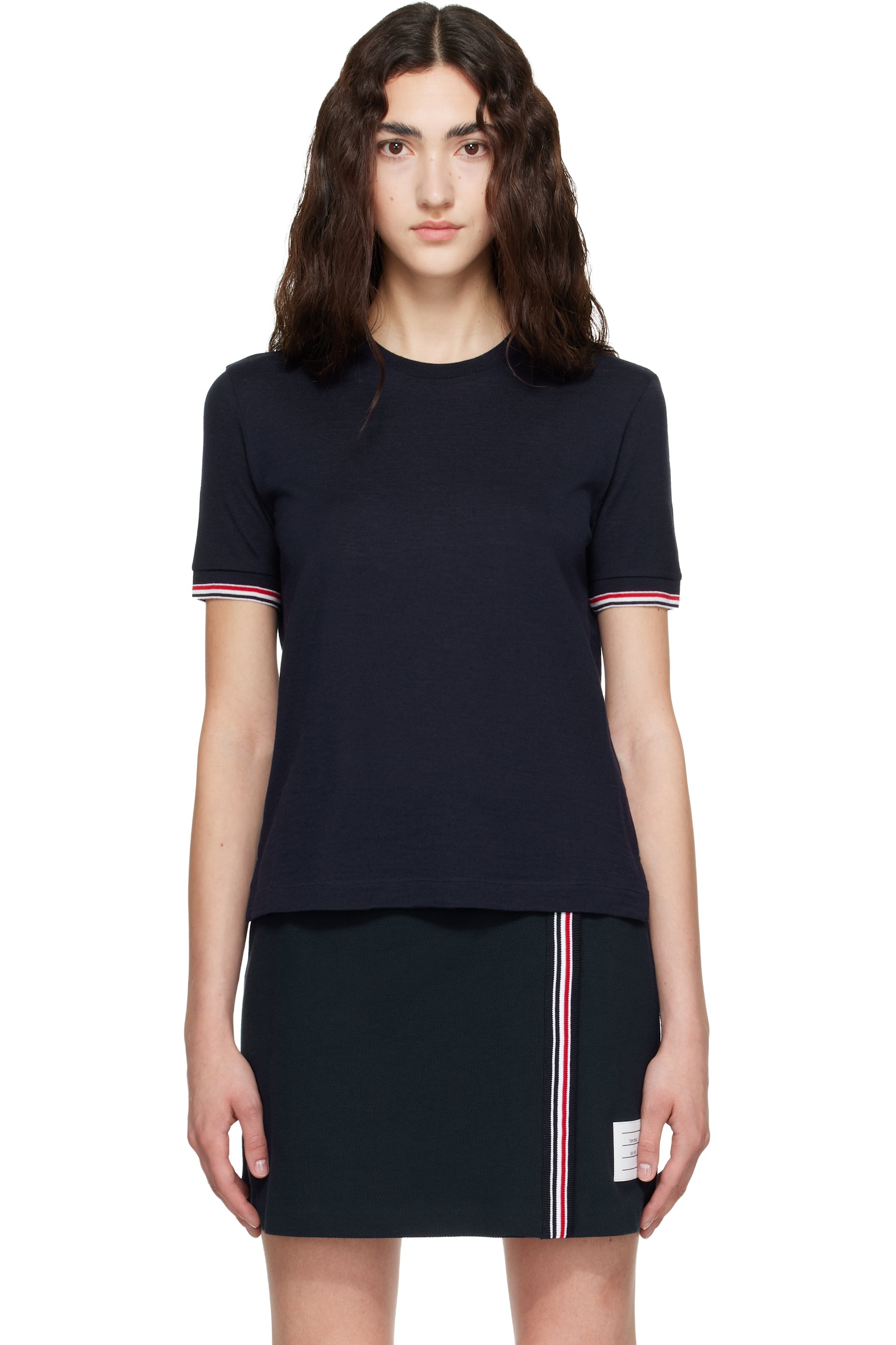 Thom Browne - Navy Rib Cuff RWB Tipping Wool Jersey T-shirt