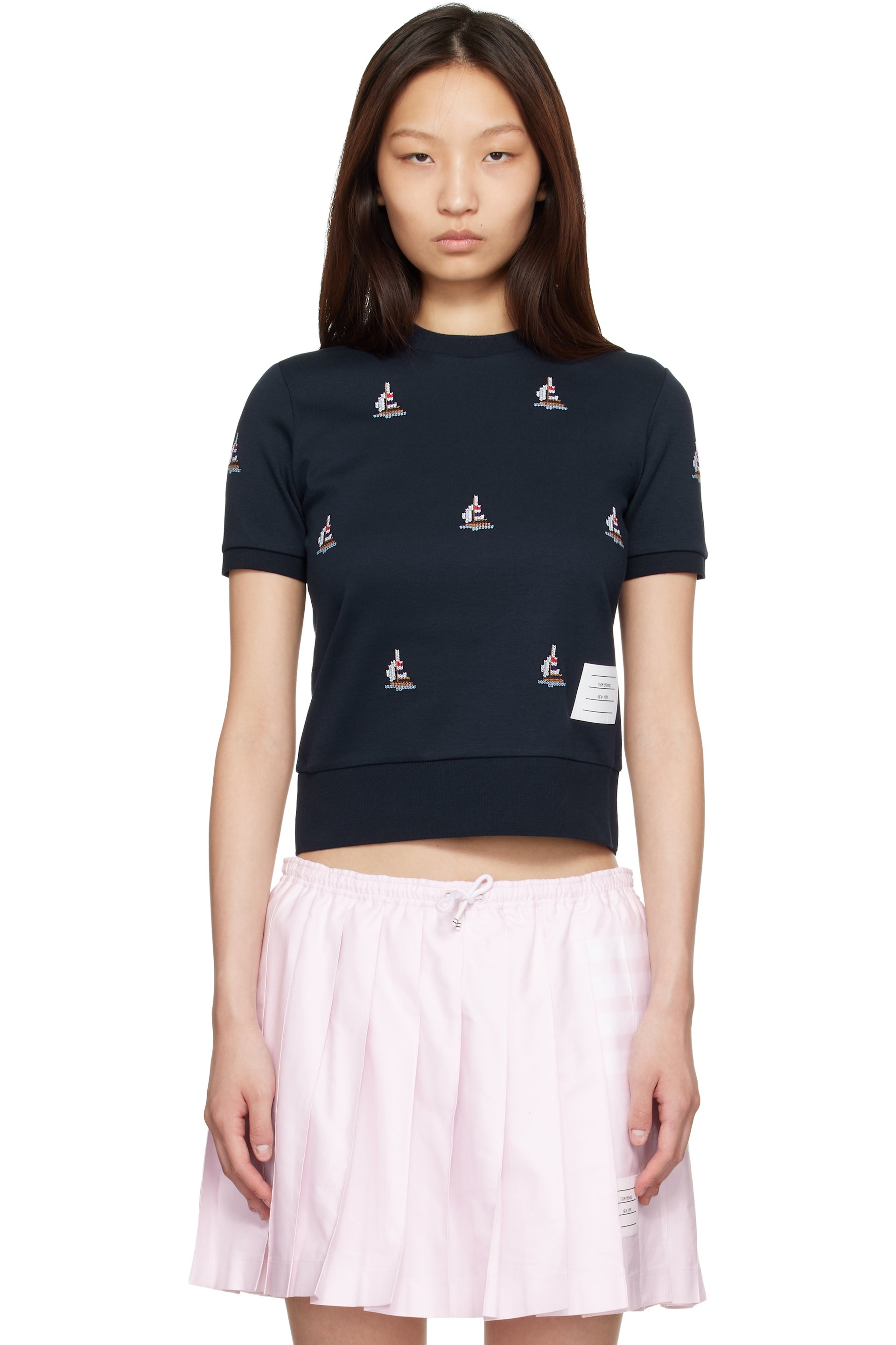 Thom Browne - 海军蓝 Cotton Milano Sailboat Rib T 恤
