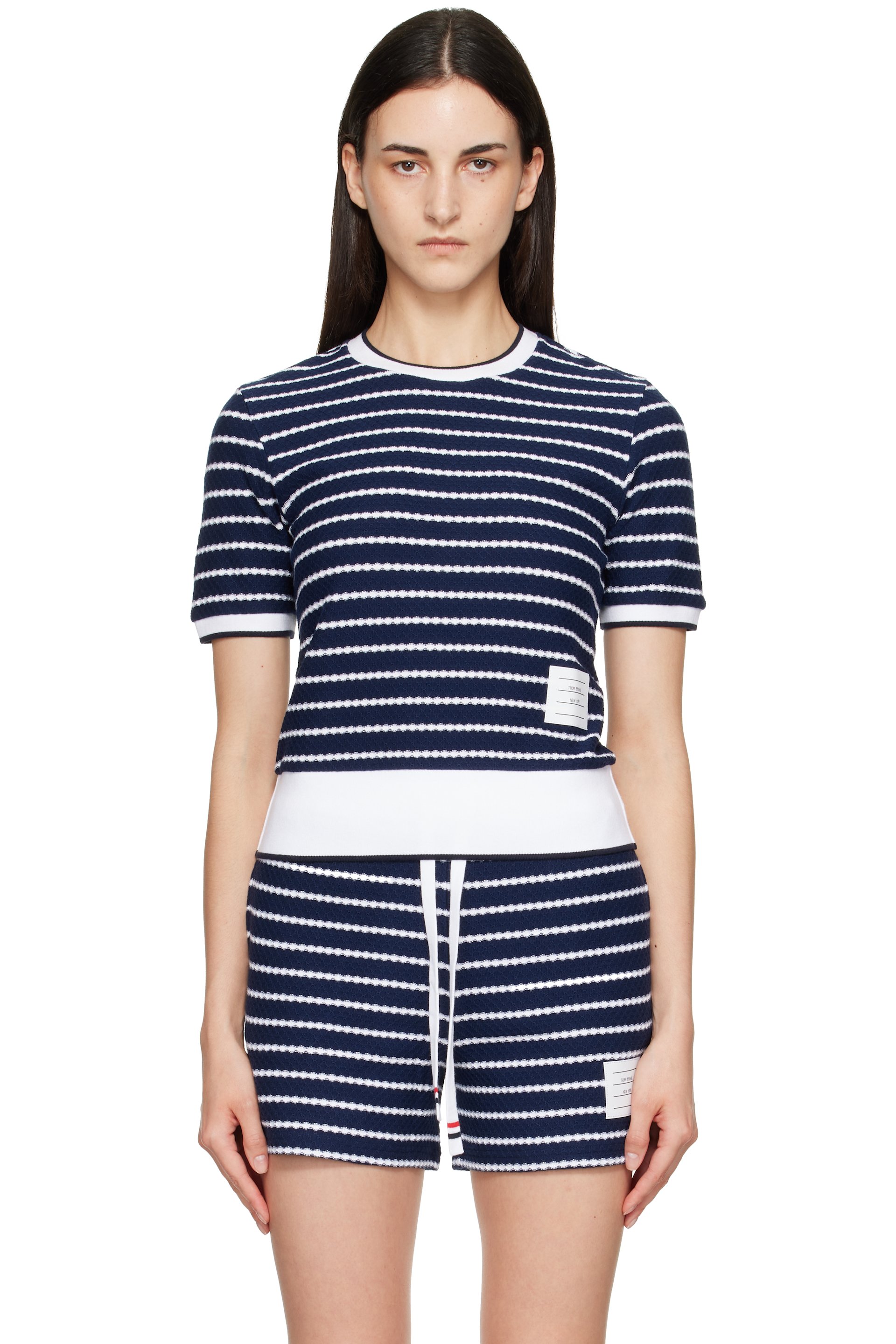 Thom Browne - Navy Striped Honeycomb Rib T-shirt